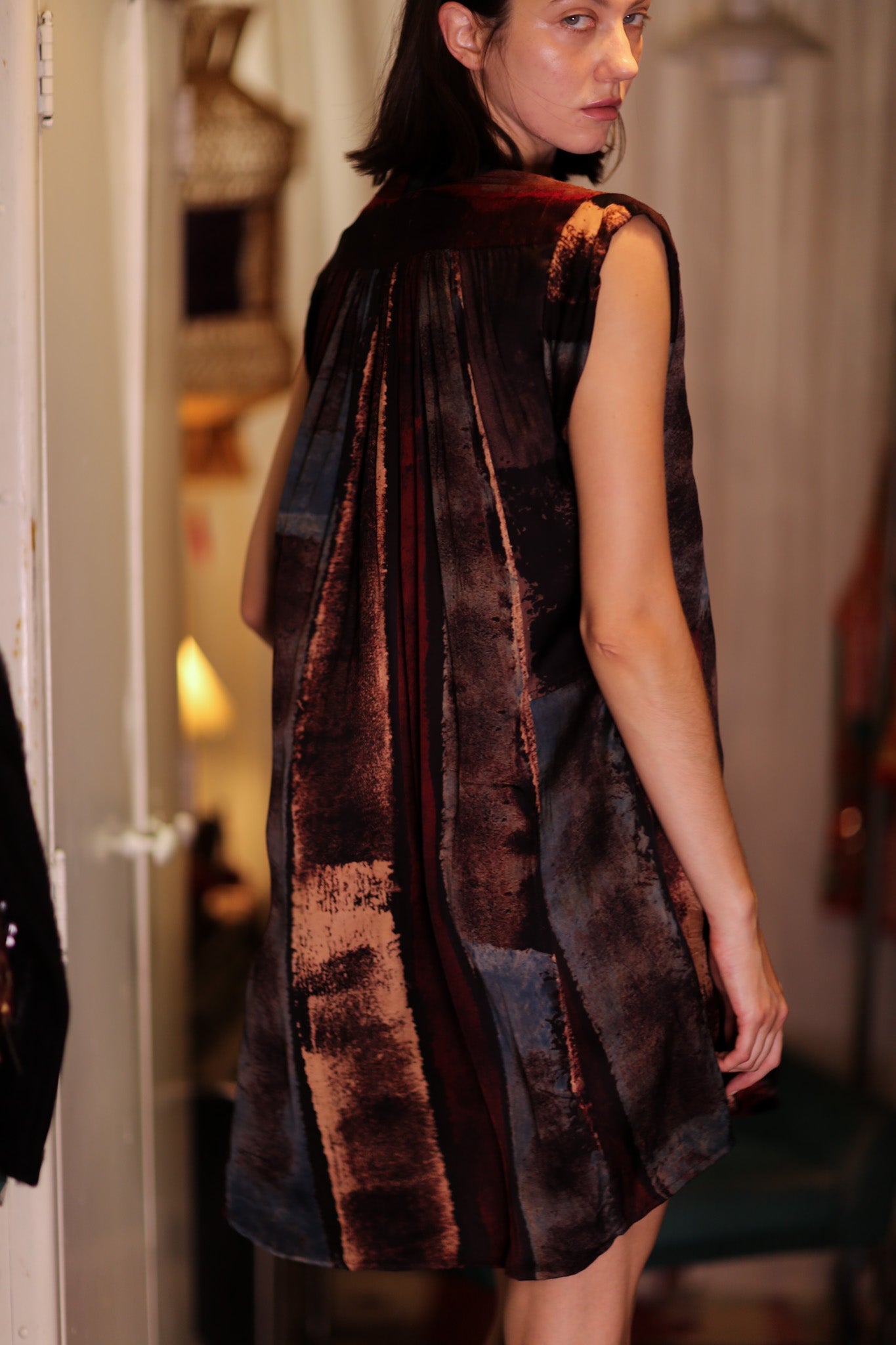 MARY SILK DRESS RED AND BLUE STRIPE - BANGKOK TAILOR CLOTHING STORE - HANDMADE CLOTHING