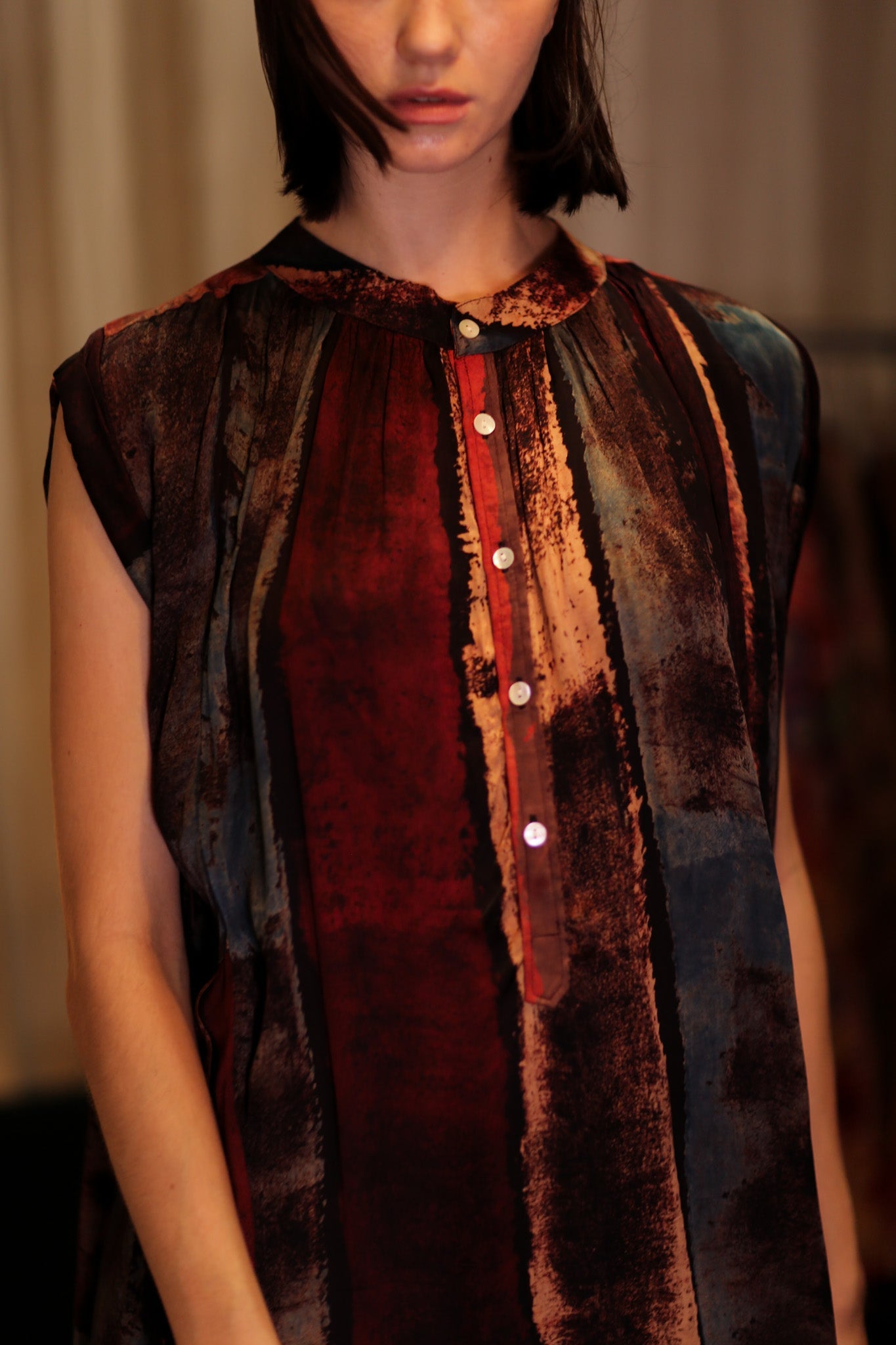 MARY SILK DRESS RED AND BLUE STRIPE - BANGKOK TAILOR CLOTHING STORE - HANDMADE CLOTHING