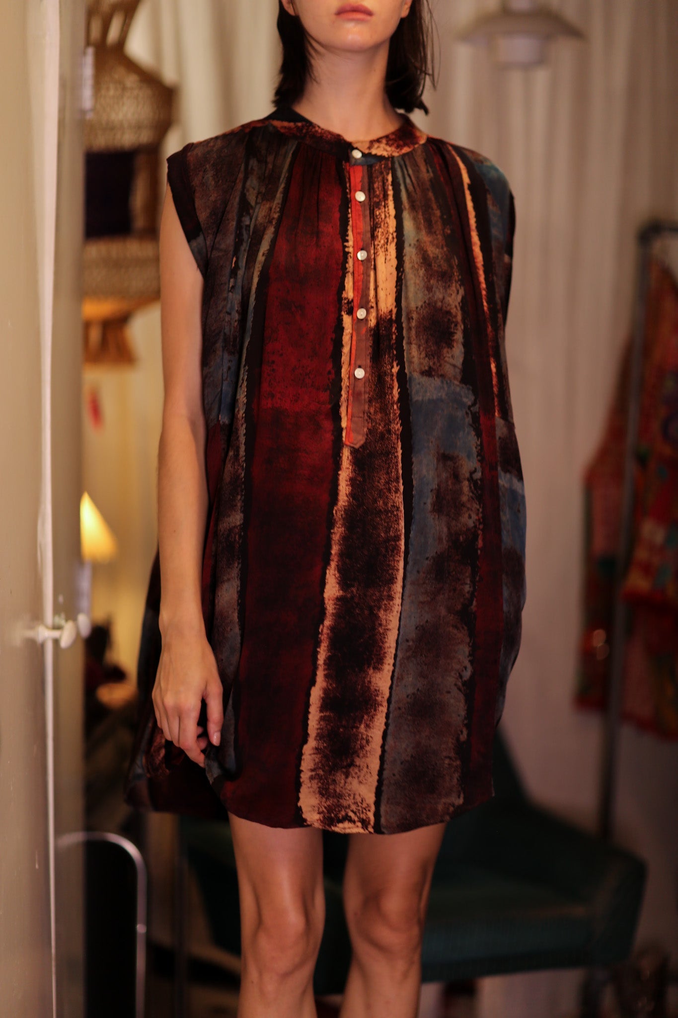 MARY SILK DRESS RED AND BLUE STRIPE - BANGKOK TAILOR CLOTHING STORE - HANDMADE CLOTHING
