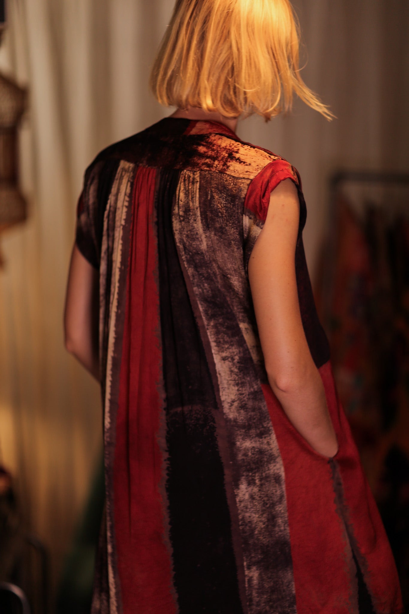 MARY SILK DRESS RED STRIPE - BANGKOK TAILOR CLOTHING STORE - HANDMADE CLOTHING