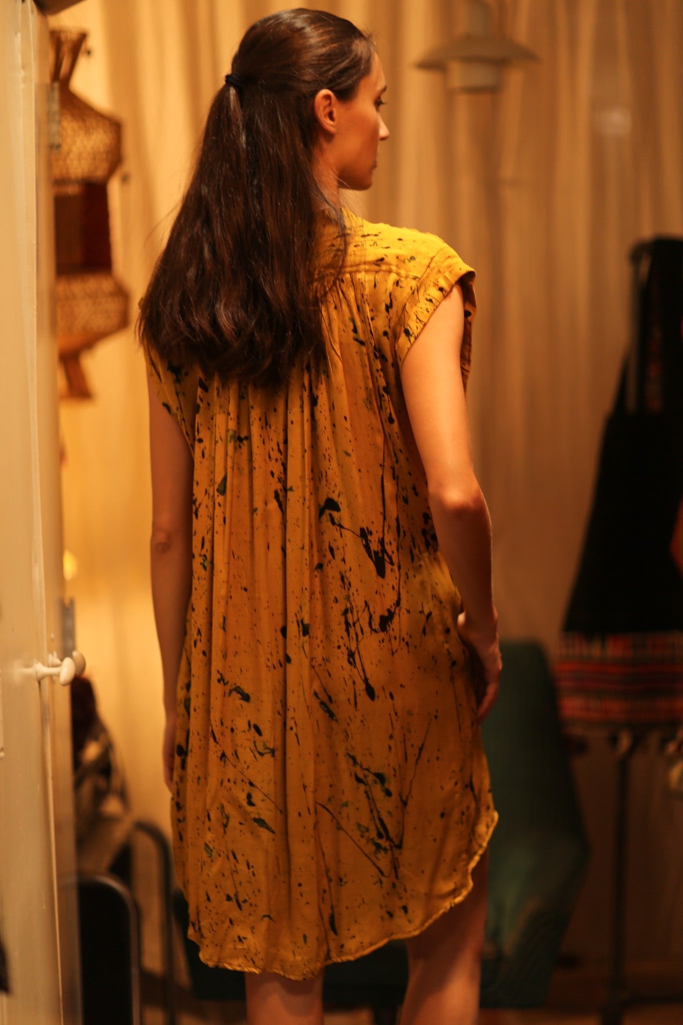 MARY SILK DRESS YELLOW POLLOCK - BANGKOK TAILOR CLOTHING STORE - HANDMADE CLOTHING
