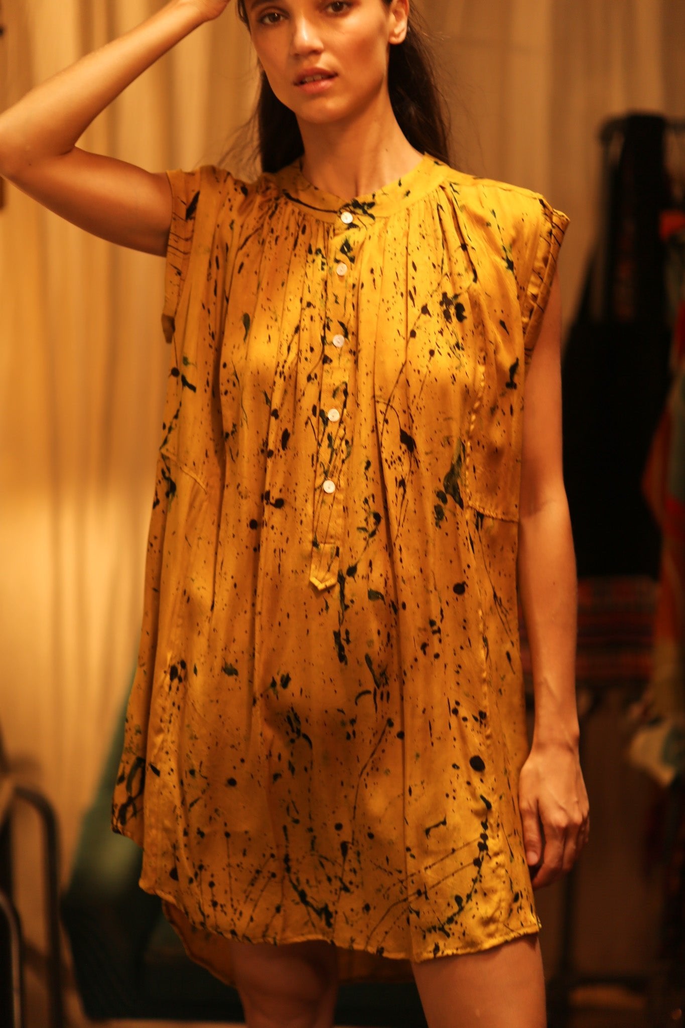 MARY SILK DRESS YELLOW POLLOCK - BANGKOK TAILOR CLOTHING STORE - HANDMADE CLOTHING