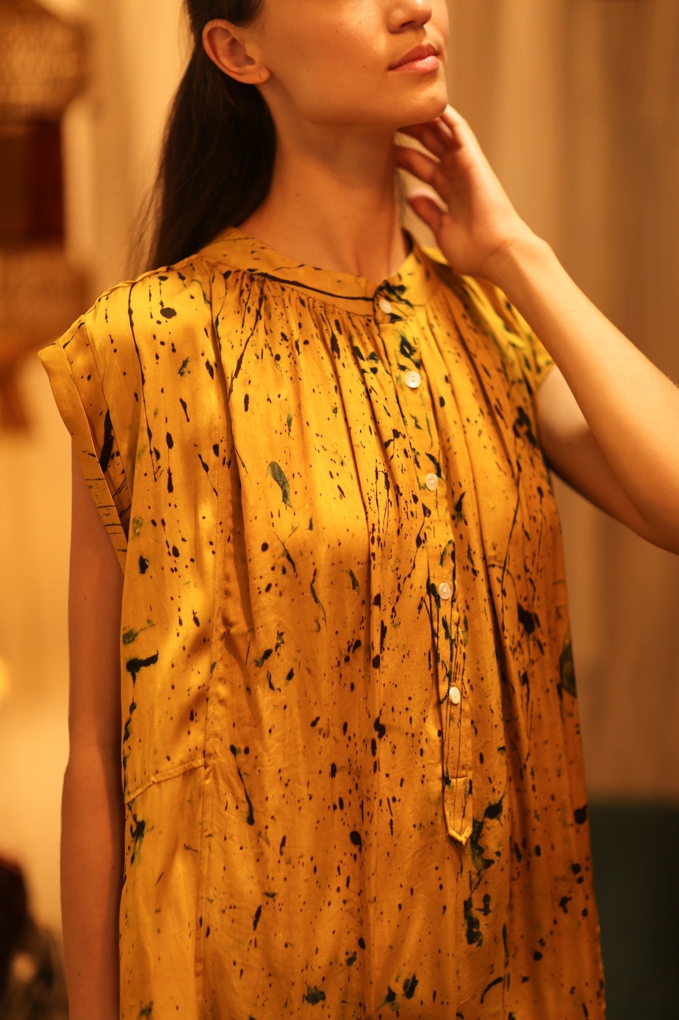 MARY SILK DRESS YELLOW POLLOCK - BANGKOK TAILOR CLOTHING STORE - HANDMADE CLOTHING