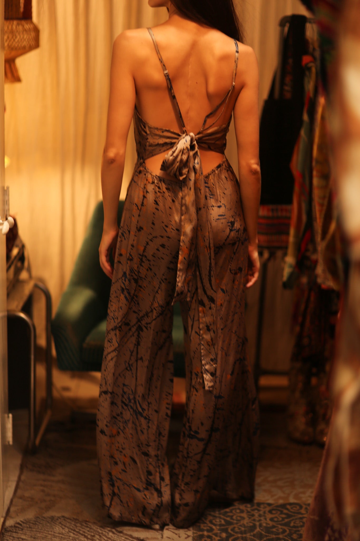 NEIS SILK JUMPSUIT BEIGE POLLOCK - BANGKOK TAILOR CLOTHING STORE - HANDMADE CLOTHING