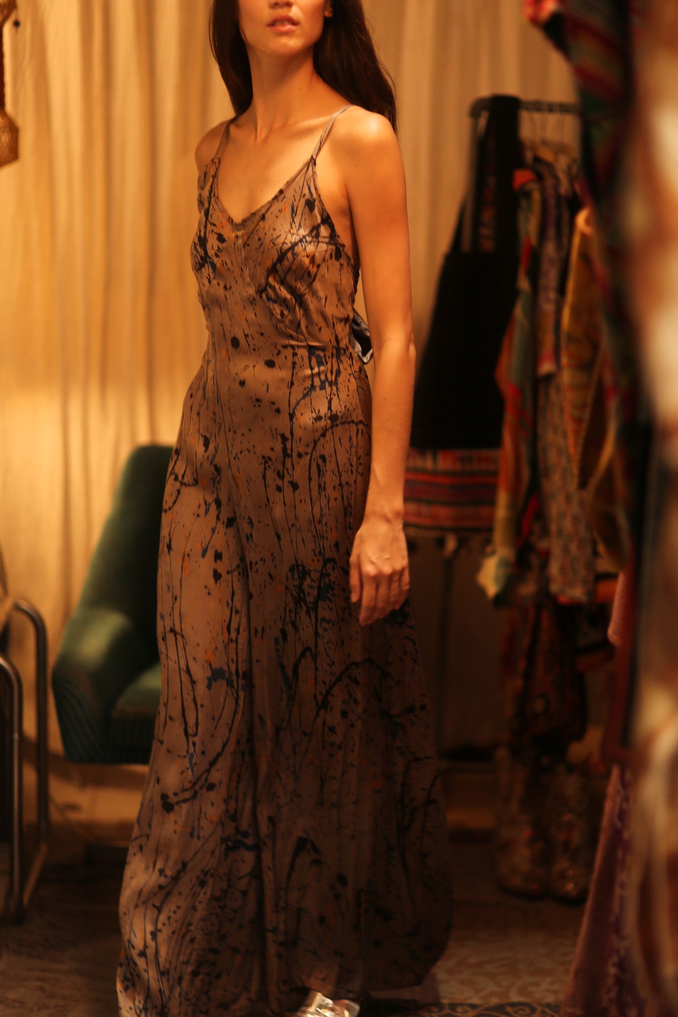 NEIS SILK JUMPSUIT BEIGE POLLOCK - BANGKOK TAILOR CLOTHING STORE - HANDMADE CLOTHING