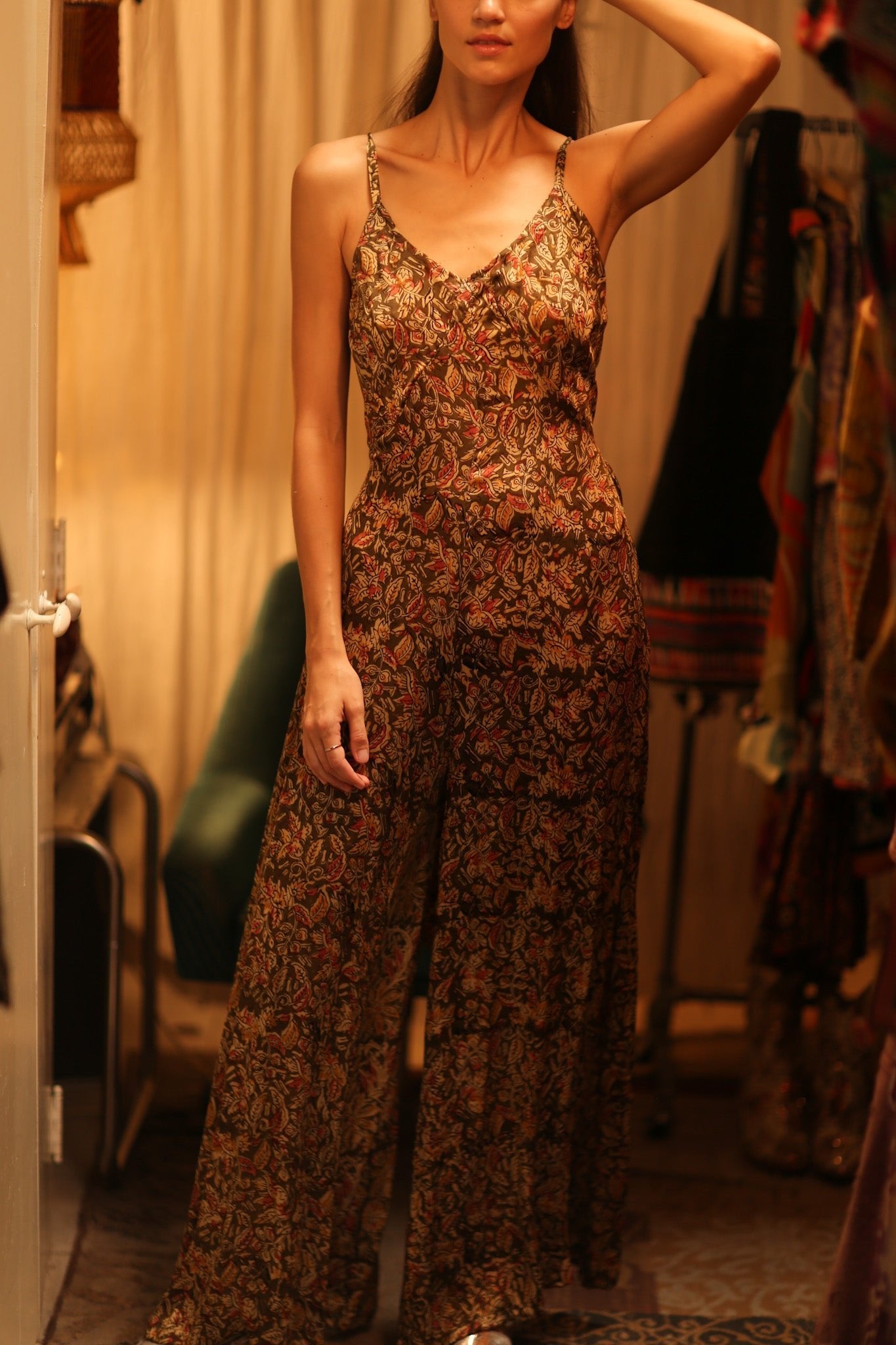 NEIS SILK JUMPSUIT CARNIVORE BROWN - BANGKOK TAILOR CLOTHING STORE - HANDMADE CLOTHING