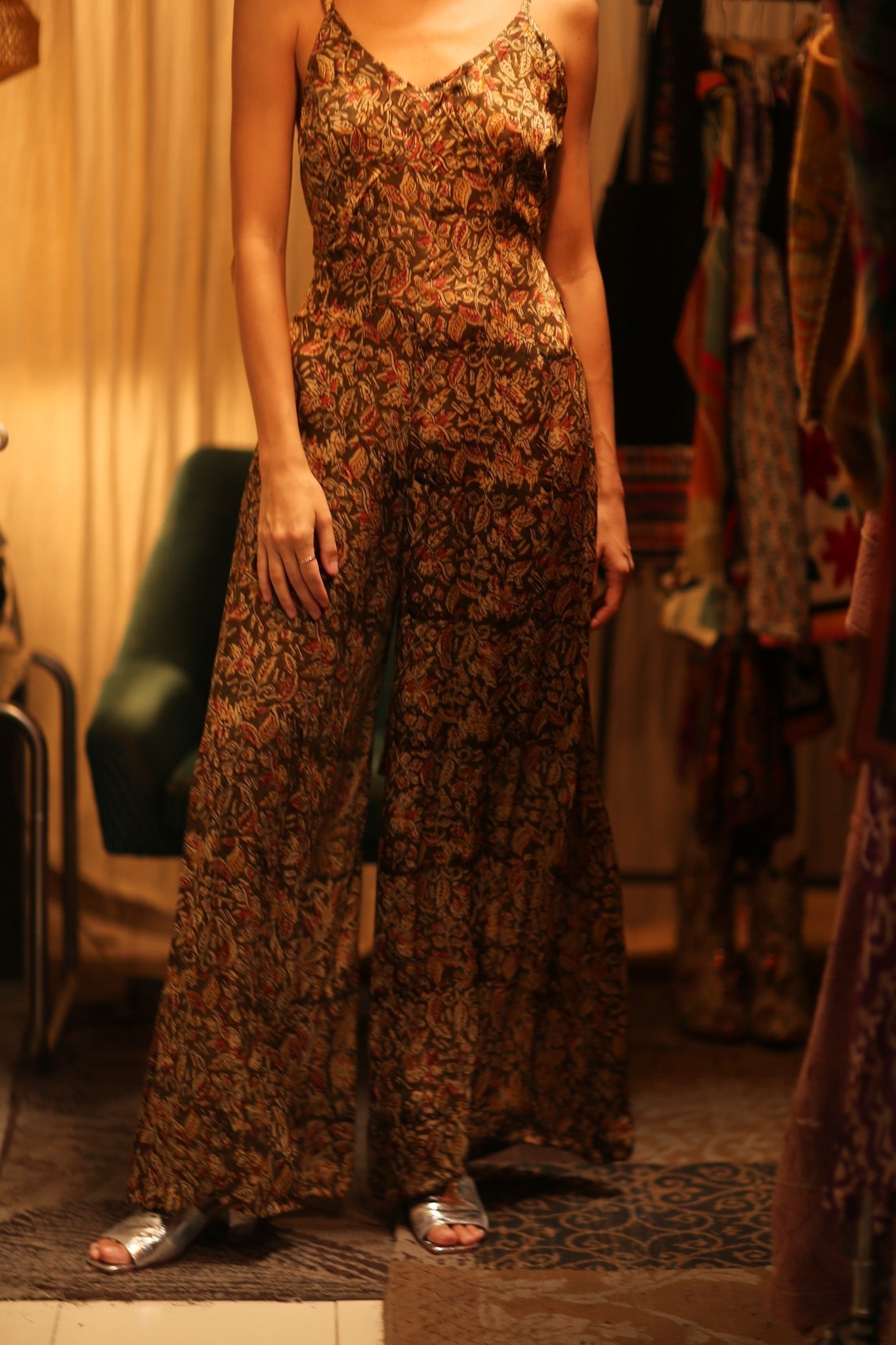 NEIS SILK JUMPSUIT CARNIVORE BROWN - BANGKOK TAILOR CLOTHING STORE - HANDMADE CLOTHING