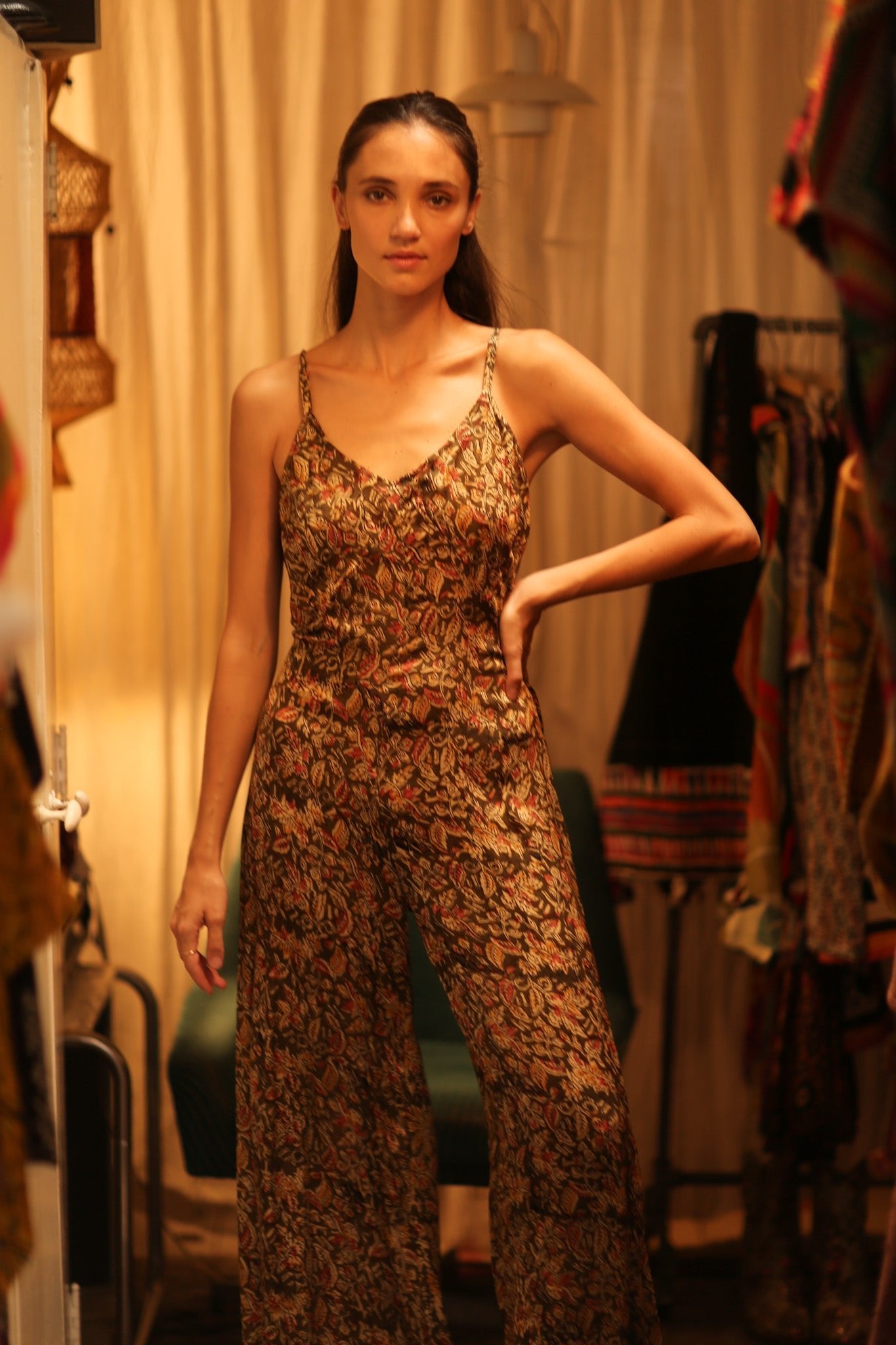 NEIS SILK JUMPSUIT CARNIVORE BROWN - BANGKOK TAILOR CLOTHING STORE - HANDMADE CLOTHING