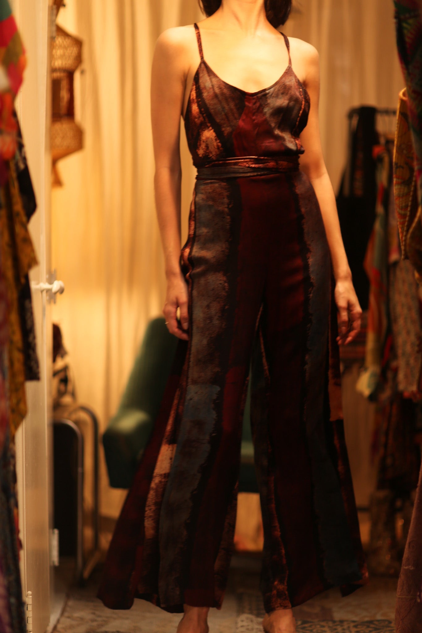 NEIS SILK JUMPSUIT RED STRIPE - BANGKOK TAILOR CLOTHING STORE - HANDMADE CLOTHING