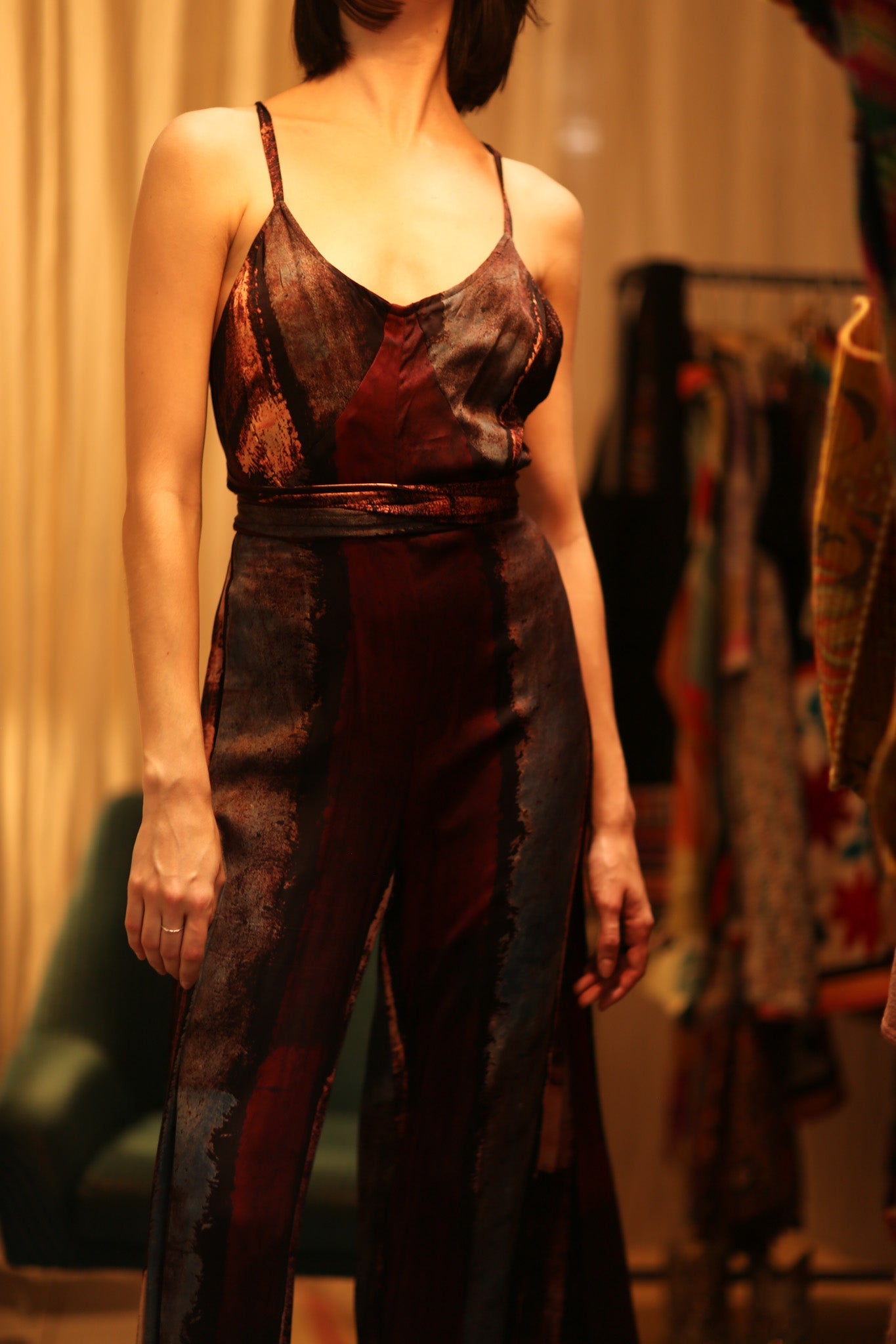 NEIS SILK JUMPSUIT RED STRIPE - BANGKOK TAILOR CLOTHING STORE - HANDMADE CLOTHING