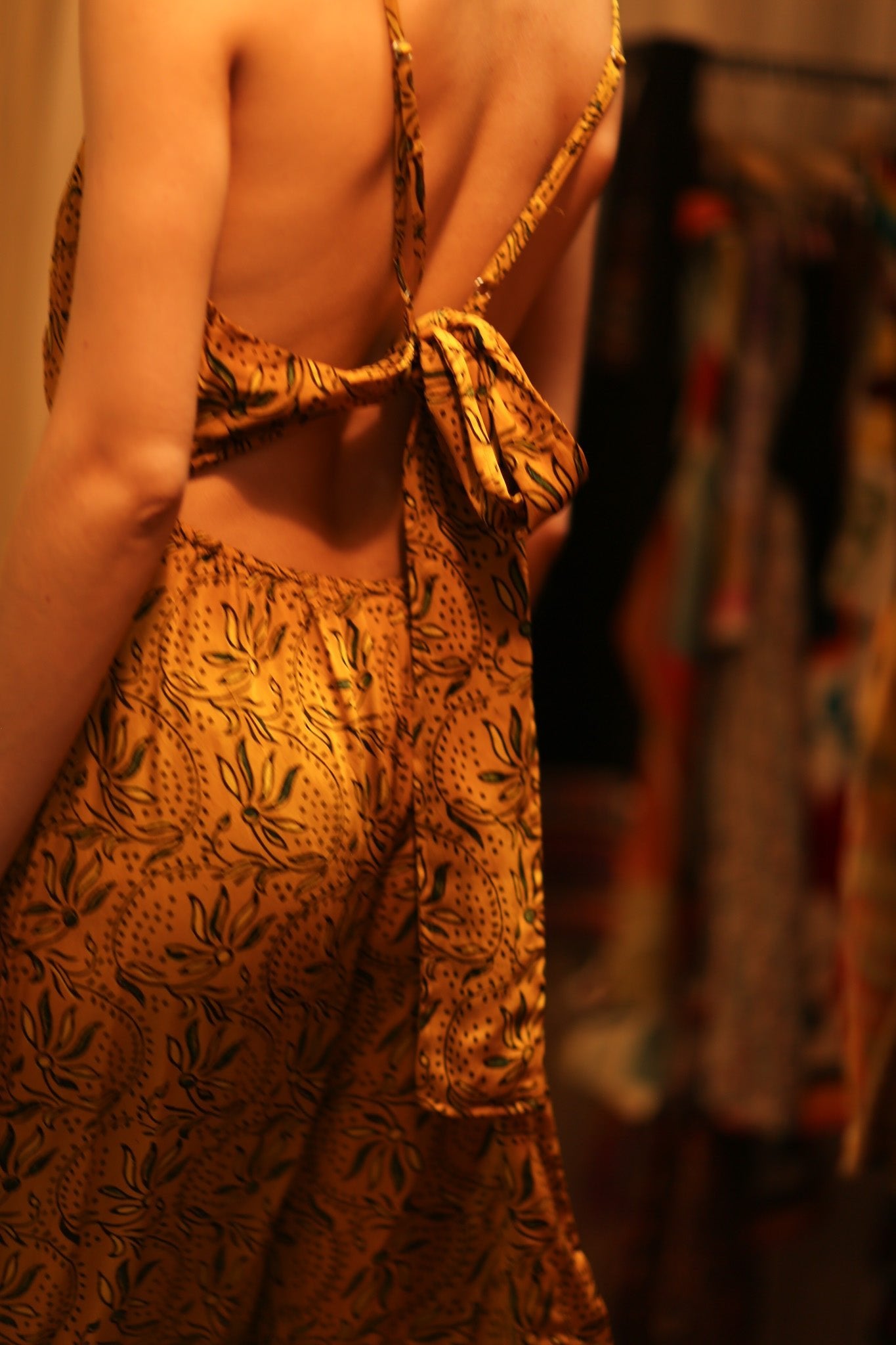 NEIS SILK PLAYSUIT YELLOW OLIVES - BANGKOK TAILOR CLOTHING STORE - HANDMADE CLOTHING