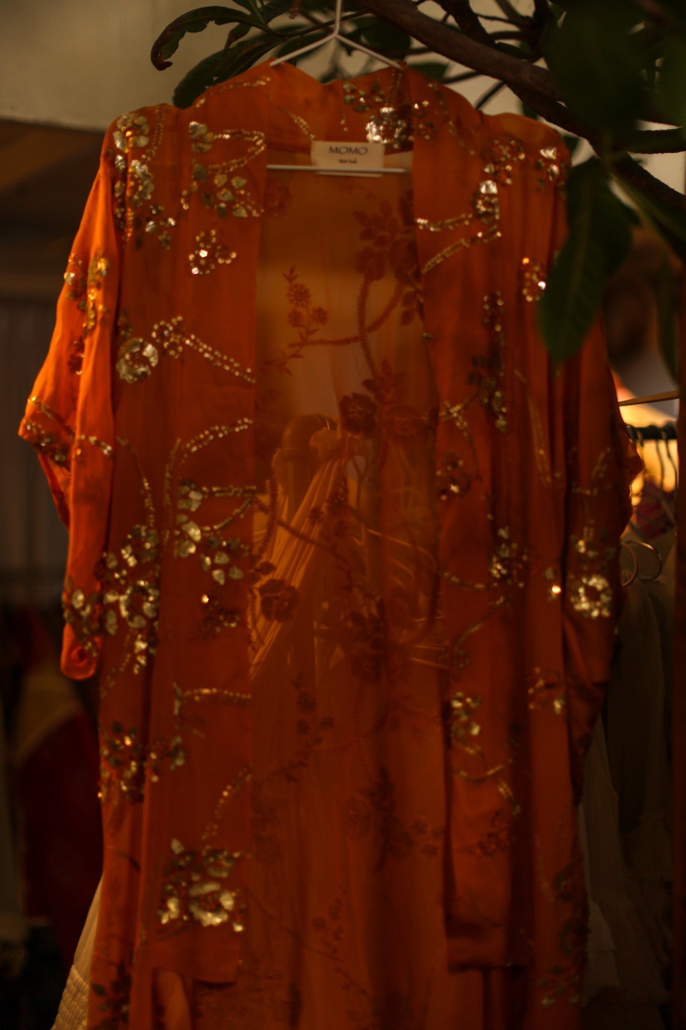 ORANGE SILK SEQUIN EMBROIDERED KIMONO ODO - BANGKOK TAILOR CLOTHING STORE - HANDMADE CLOTHING