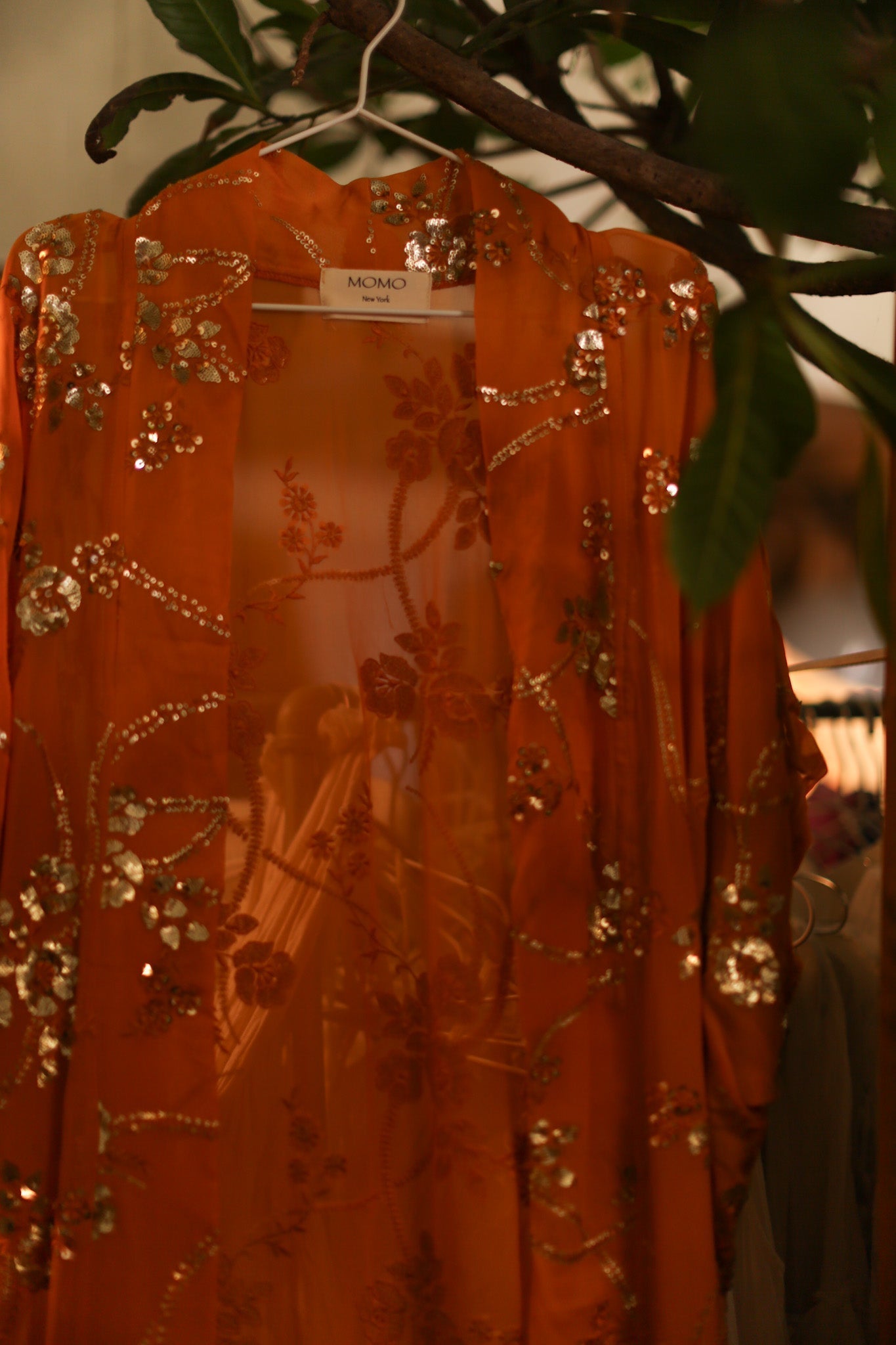 ORANGE SILK SEQUIN EMBROIDERED KIMONO ODO - BANGKOK TAILOR CLOTHING STORE - HANDMADE CLOTHING