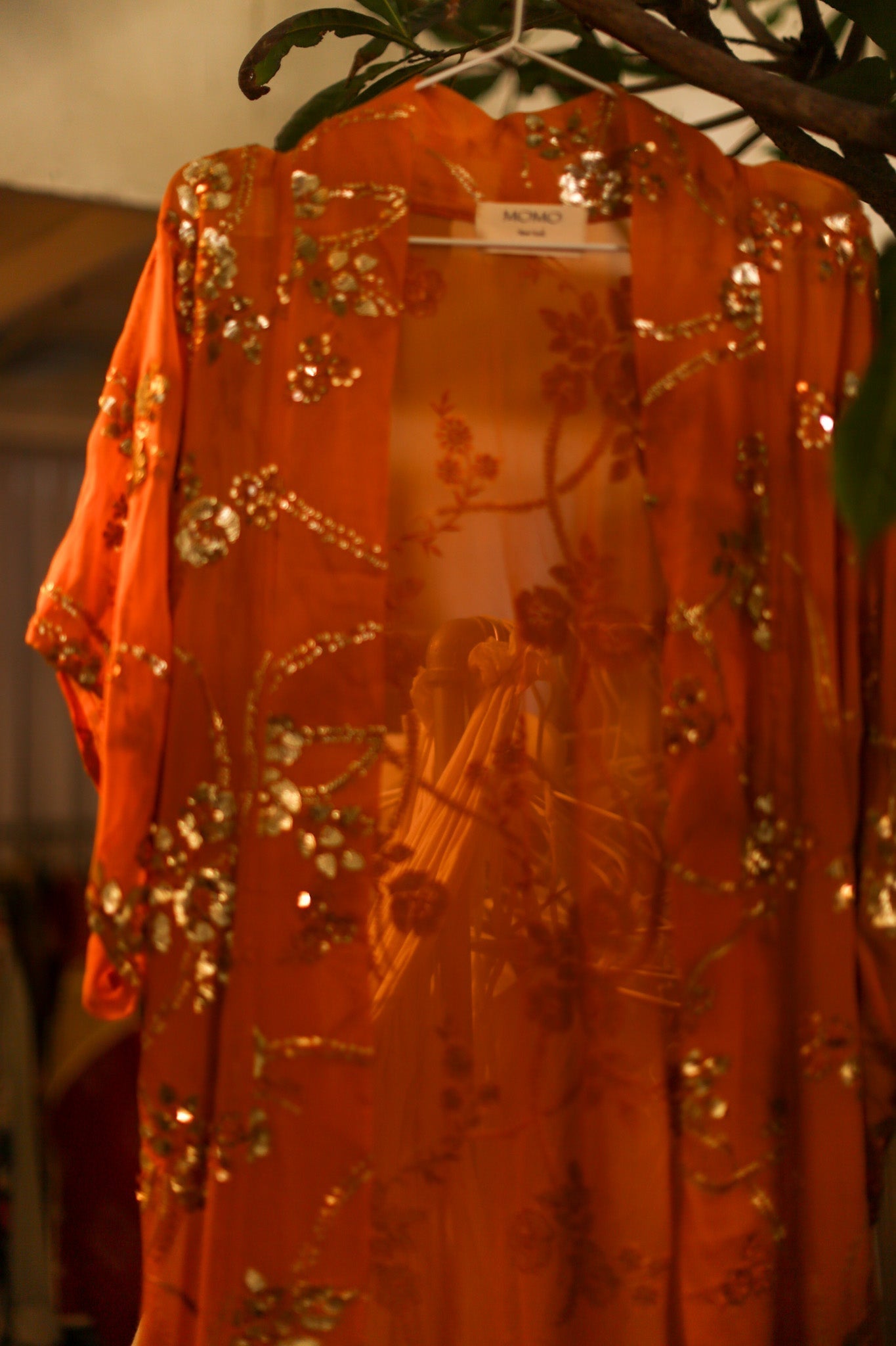 ORANGE SILK SEQUIN EMBROIDERED KIMONO ODO - BANGKOK TAILOR CLOTHING STORE - HANDMADE CLOTHING