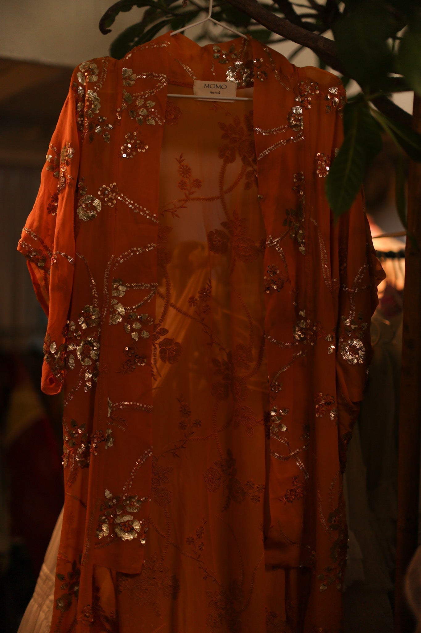 ORANGE SILK SEQUIN EMBROIDERED KIMONO ODO - BANGKOK TAILOR CLOTHING STORE - HANDMADE CLOTHING