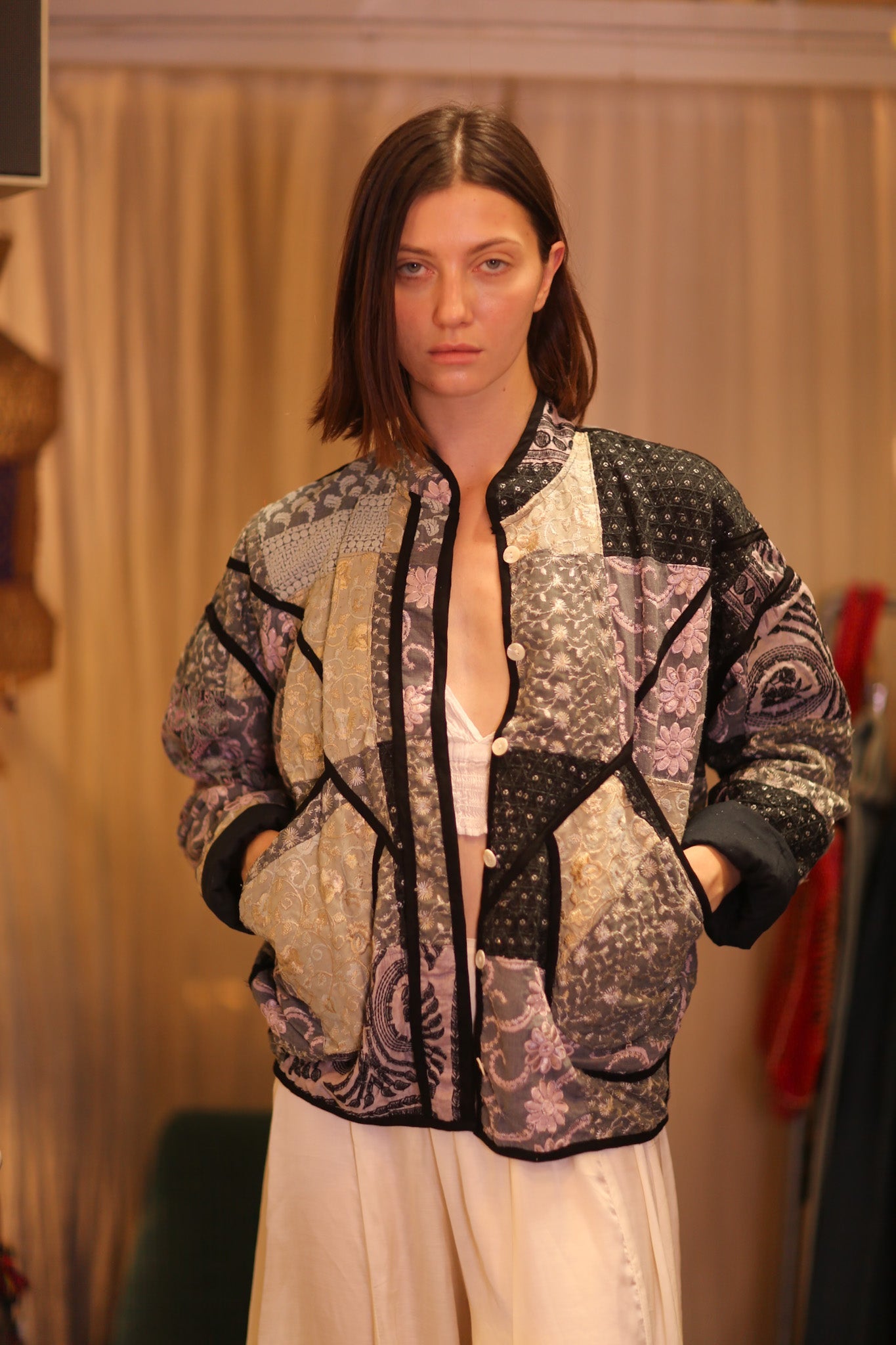 PATCHWORK PATTERN KANTHA JACKET SAKURA - BANGKOK TAILOR CLOTHING STORE - HANDMADE CLOTHING