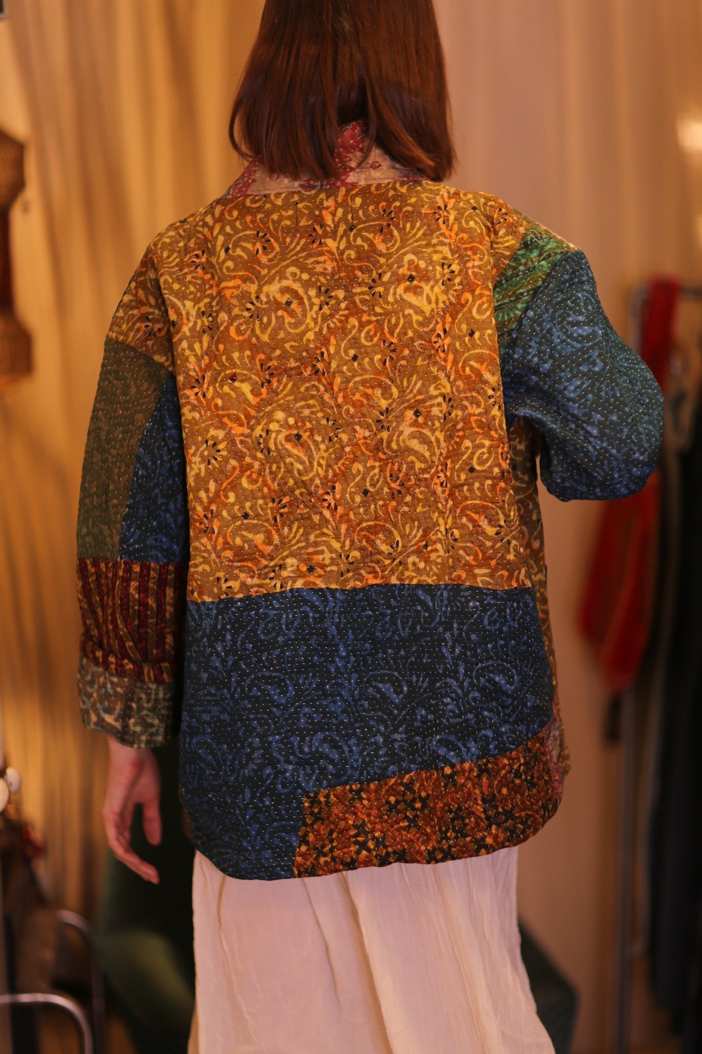 PATCHWORK PATTERN KANTHA SHORT KIMONO SAUNGOU - BANGKOK TAILOR CLOTHING STORE - HANDMADE CLOTHING