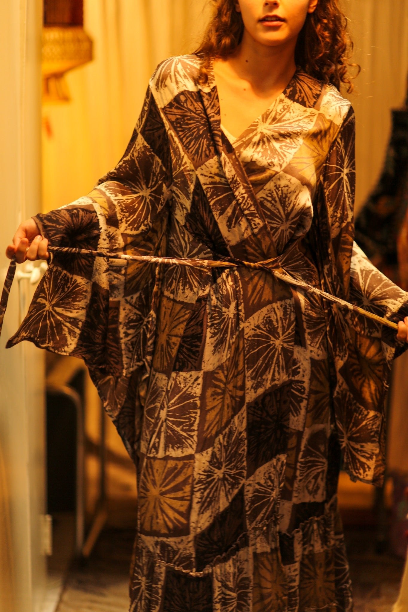 PINA SILK KIMONO ANANAS BROWN - BANGKOK TAILOR CLOTHING STORE - HANDMADE CLOTHING