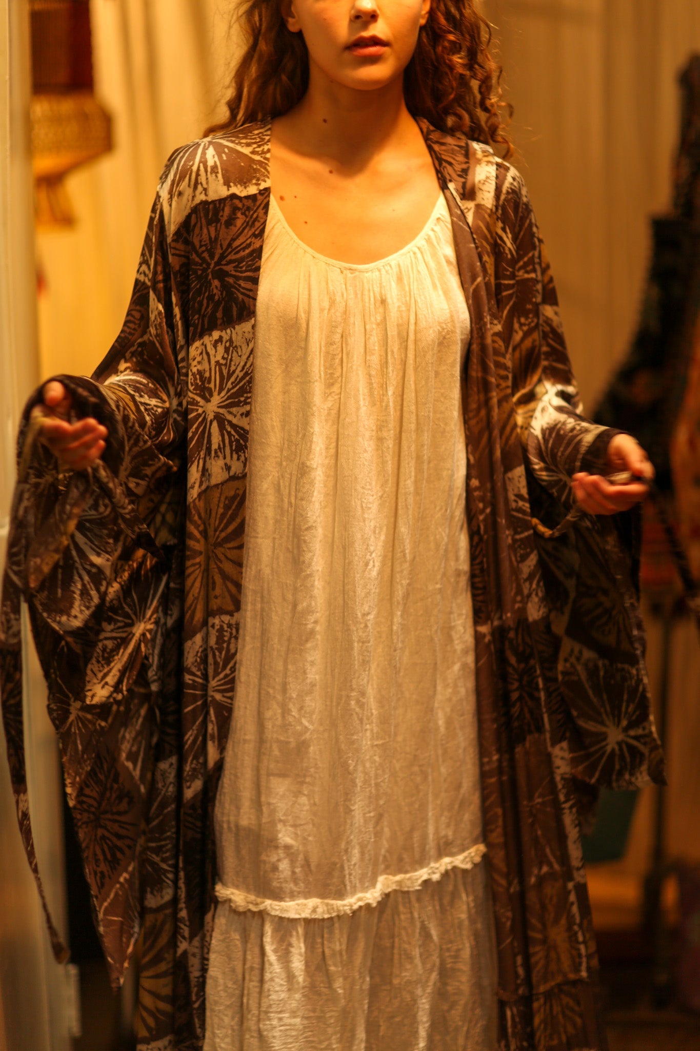 PINA SILK KIMONO ANANAS BROWN - BANGKOK TAILOR CLOTHING STORE - HANDMADE CLOTHING
