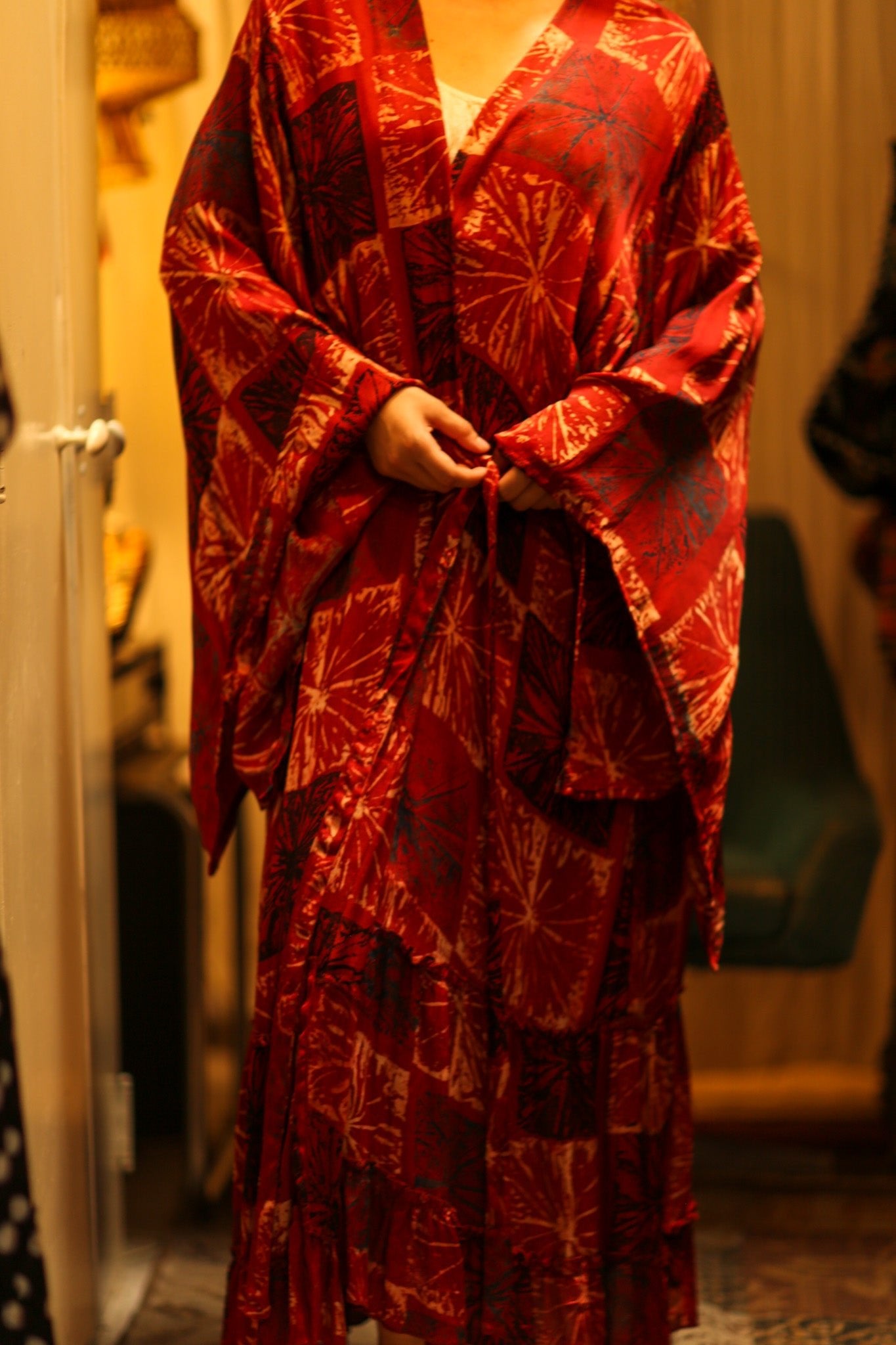 PINA SILK KIMONO ANANAS RED - BANGKOK TAILOR CLOTHING STORE - HANDMADE CLOTHING