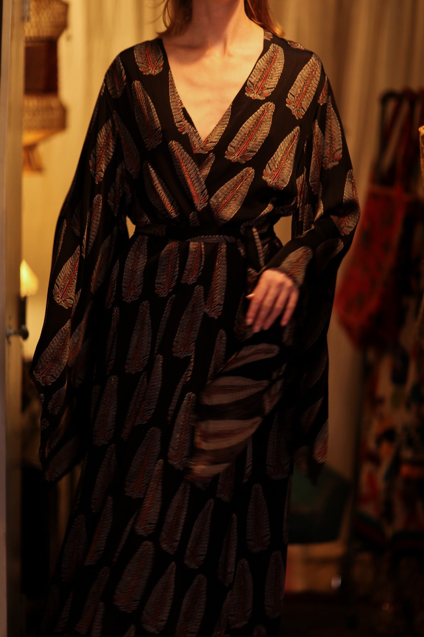PINA SILK KIMONO BLACK FEATHER - BANGKOK TAILOR CLOTHING STORE - HANDMADE CLOTHING