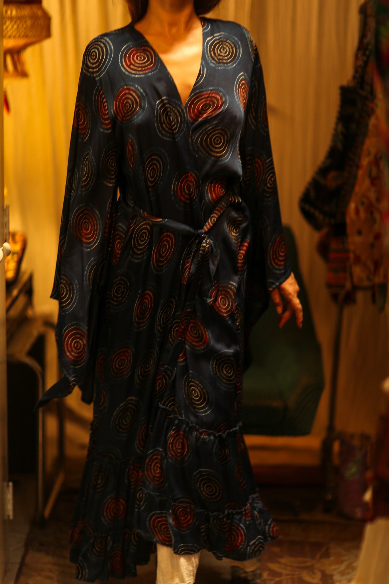PINA SILK KIMONO BLUE CIRLE - BANGKOK TAILOR CLOTHING STORE - HANDMADE CLOTHING