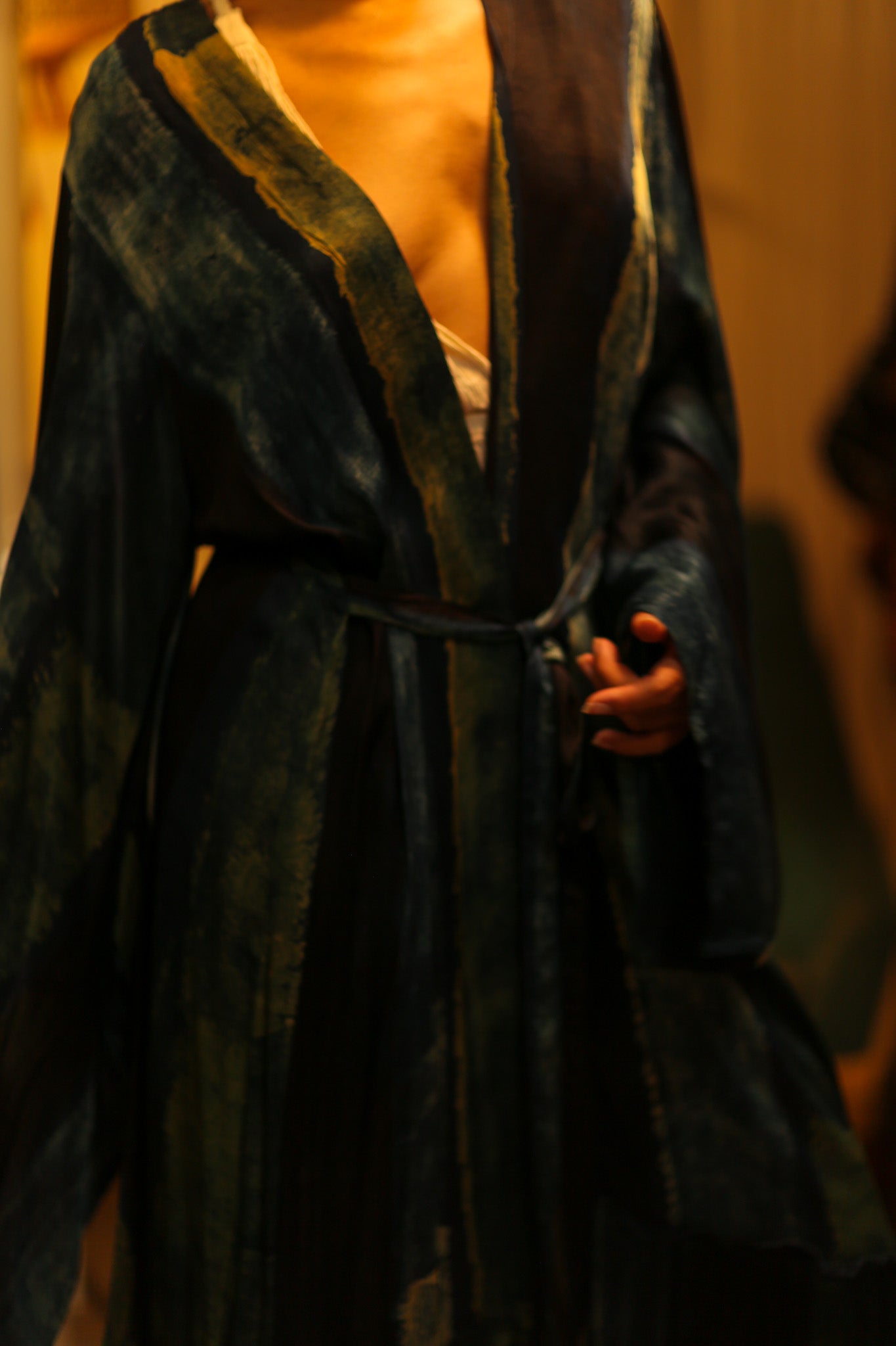 PINA SILK KIMONO BLUE STRIPE - BANGKOK TAILOR CLOTHING STORE - HANDMADE CLOTHING