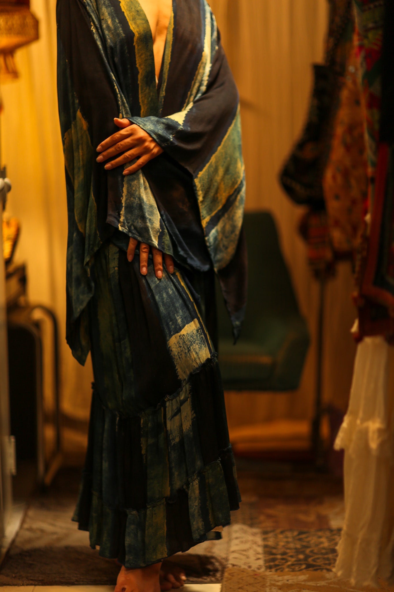 PINA SILK KIMONO BLUE STRIPE - BANGKOK TAILOR CLOTHING STORE - HANDMADE CLOTHING