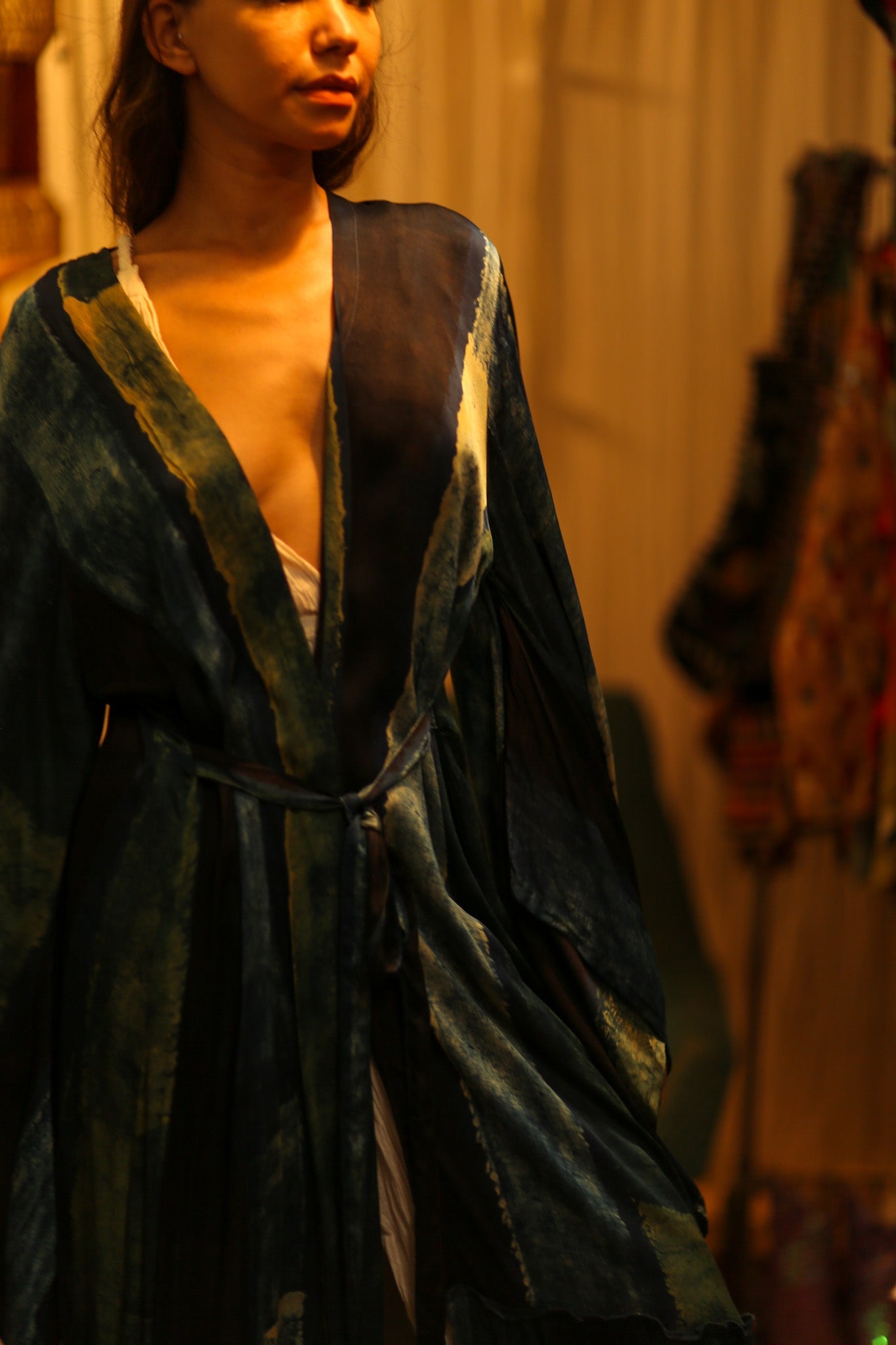PINA SILK KIMONO BLUE STRIPE - BANGKOK TAILOR CLOTHING STORE - HANDMADE CLOTHING
