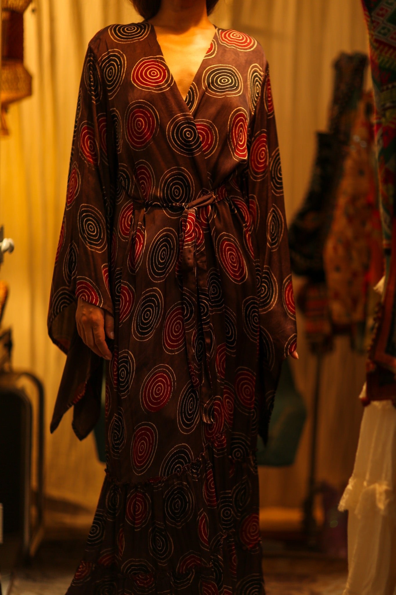 PINA SILK KIMONO BURGUNDY CIRCLE - BANGKOK TAILOR CLOTHING STORE - HANDMADE CLOTHING