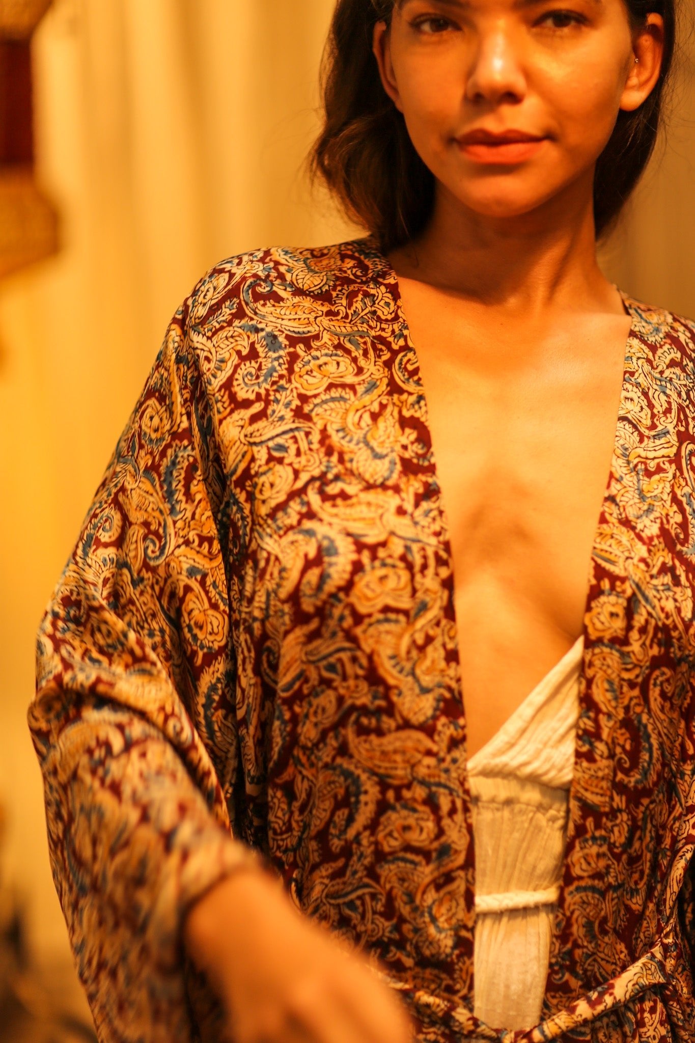 PINA SILK KIMONO CARNIVORE BURGUNDY - BANGKOK TAILOR CLOTHING STORE - HANDMADE CLOTHING