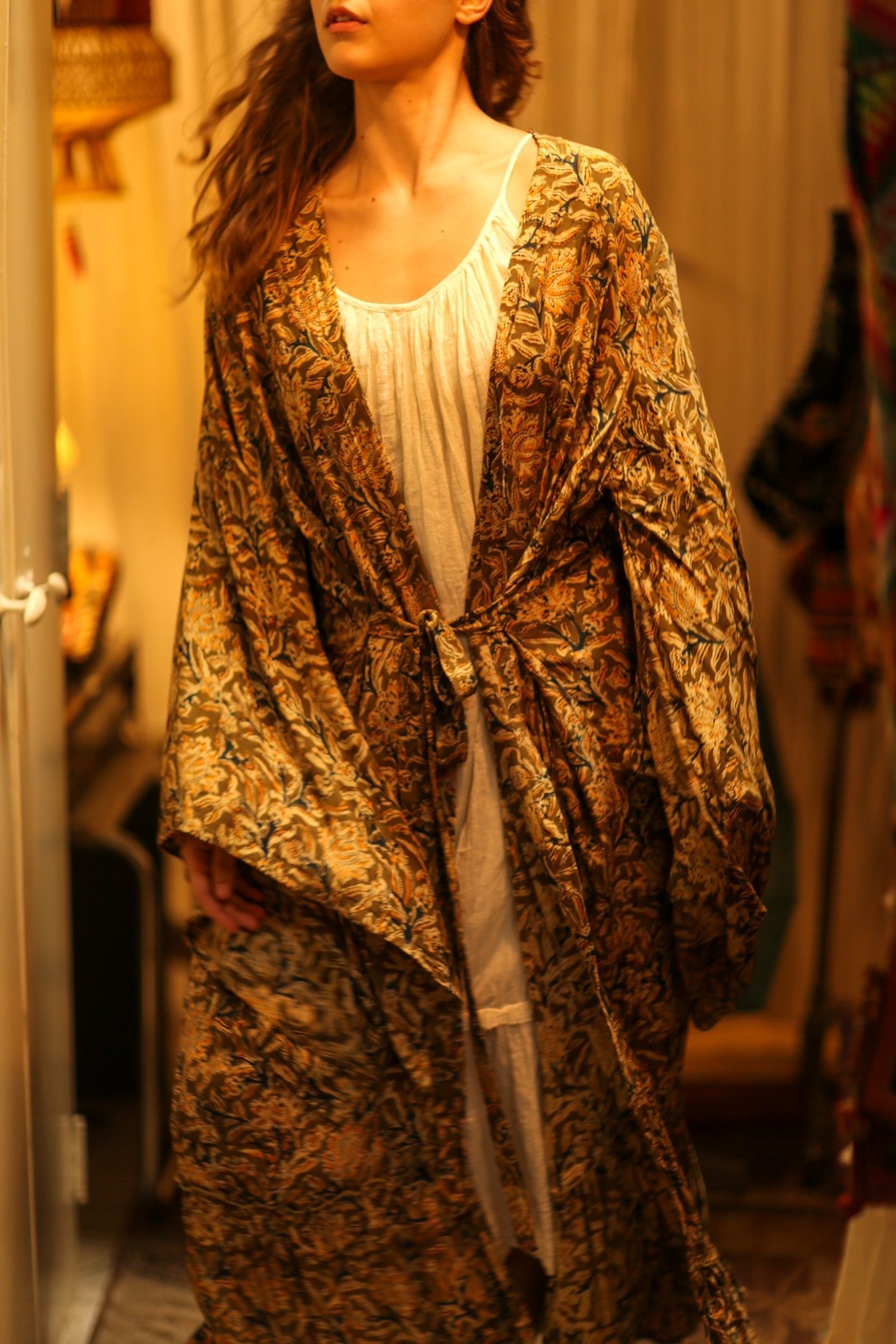 PINA SILK KIMONO CARNIVORE GREEN - BANGKOK TAILOR CLOTHING STORE - HANDMADE CLOTHING