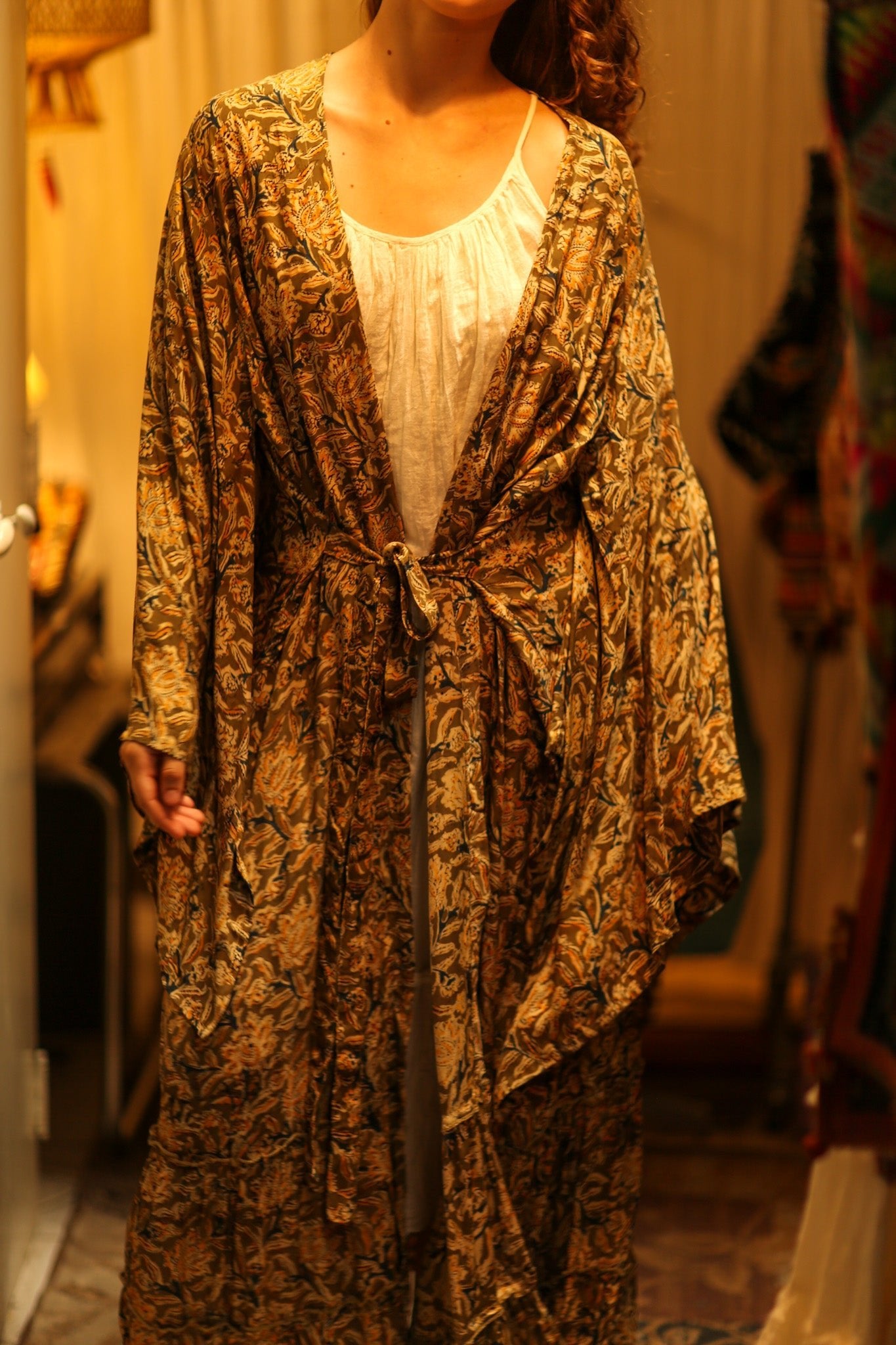 PINA SILK KIMONO CARNIVORE GREEN - BANGKOK TAILOR CLOTHING STORE - HANDMADE CLOTHING