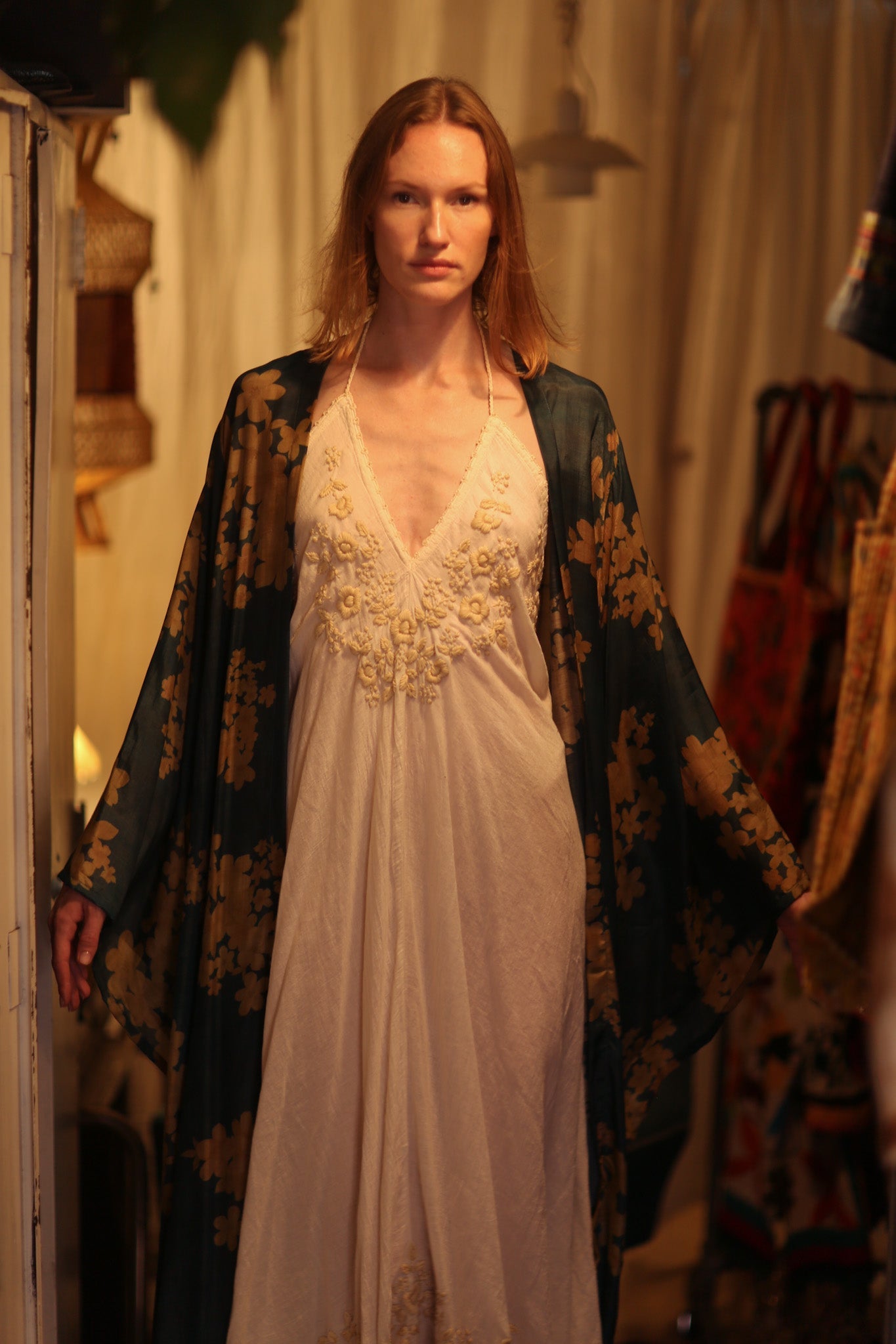 PINA SILK KIMONO GOLDEN VINES - BANGKOK TAILOR CLOTHING STORE - HANDMADE CLOTHING