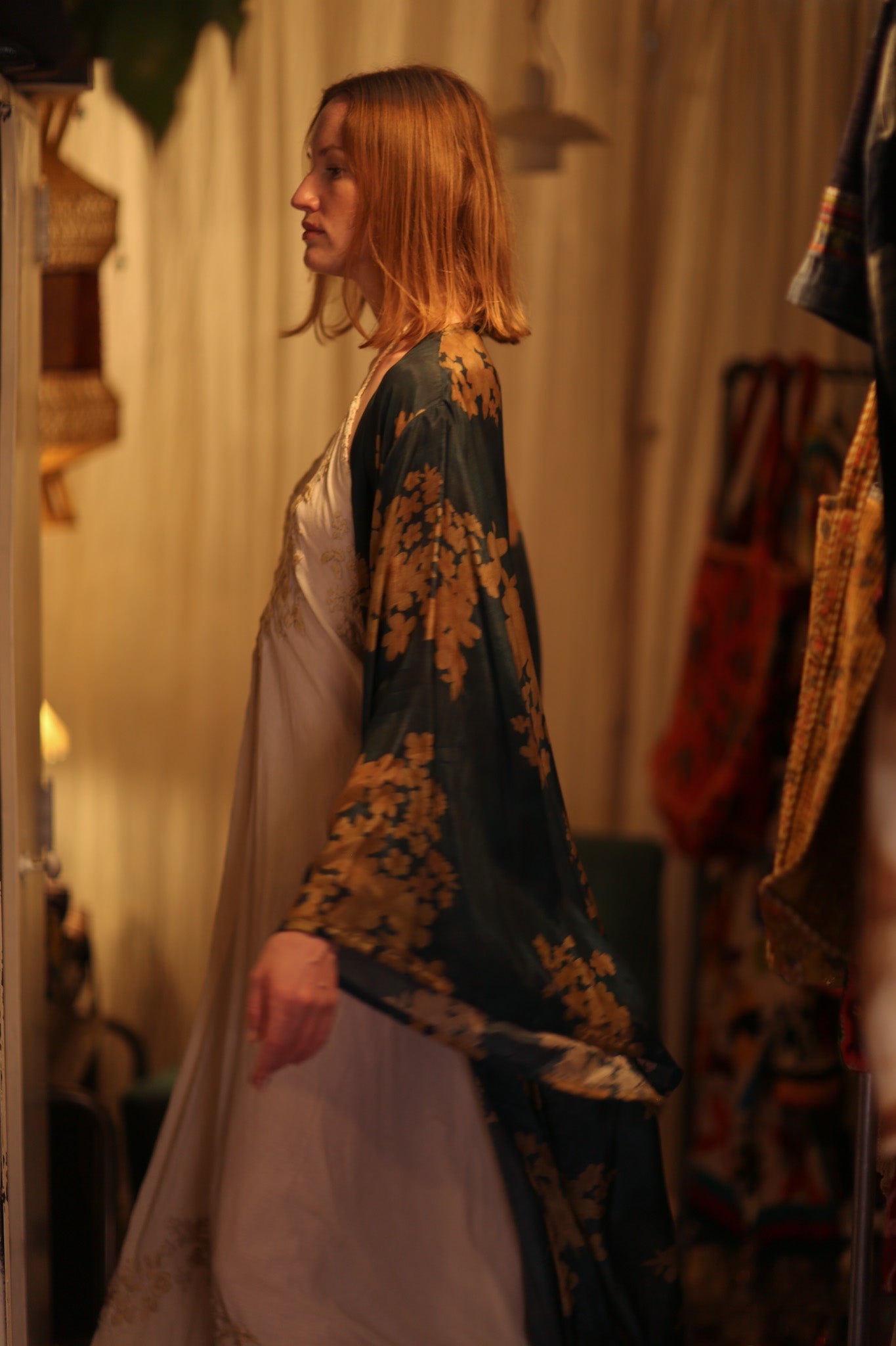 PINA SILK KIMONO GOLDEN VINES - BANGKOK TAILOR CLOTHING STORE - HANDMADE CLOTHING