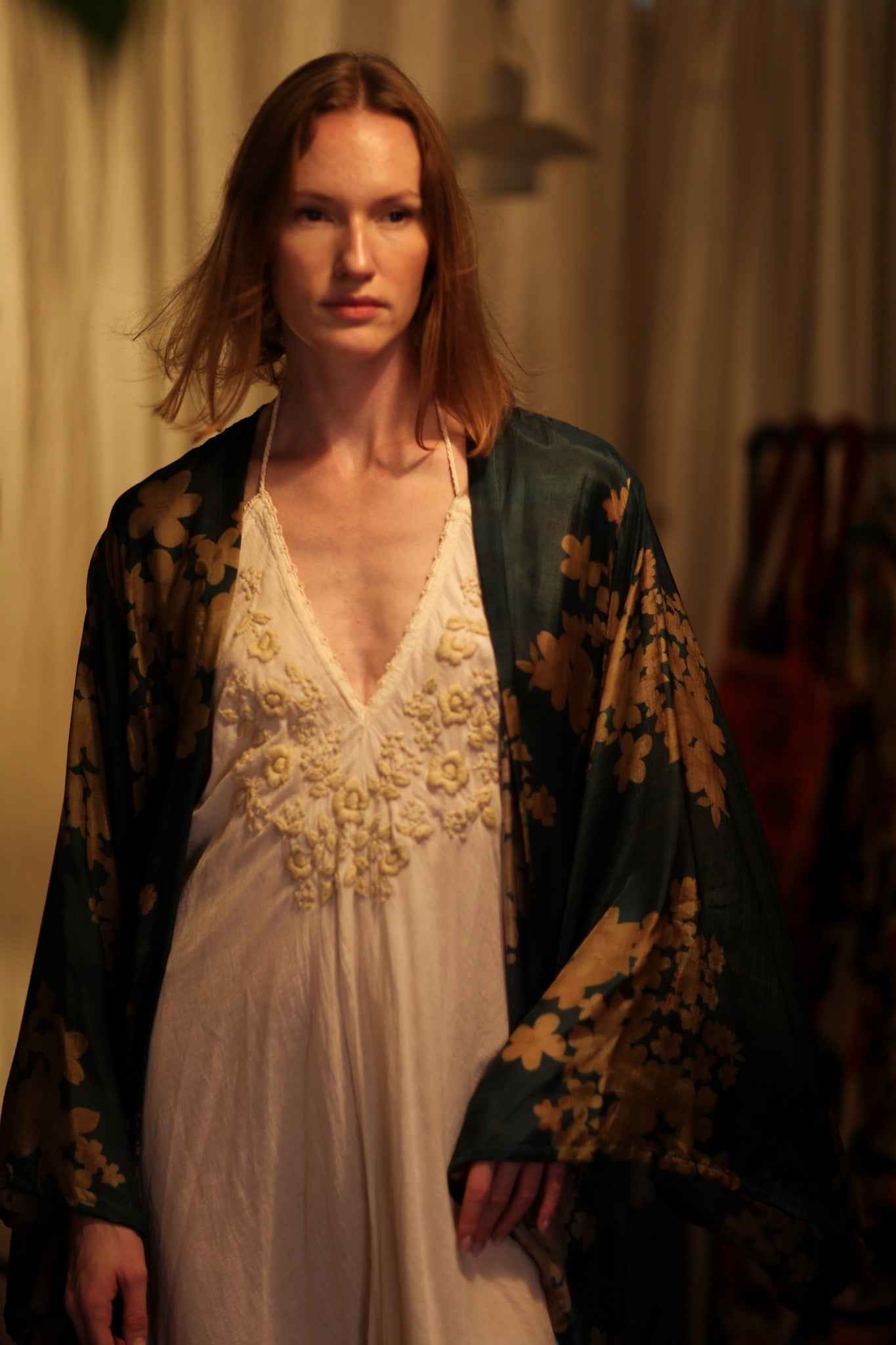 PINA SILK KIMONO GOLDEN VINES - BANGKOK TAILOR CLOTHING STORE - HANDMADE CLOTHING
