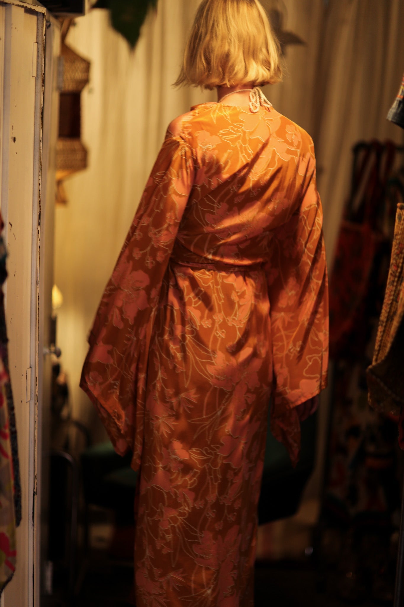 PINA SILK KIMONO ORANGE FLOWER - BANGKOK TAILOR CLOTHING STORE - HANDMADE CLOTHING