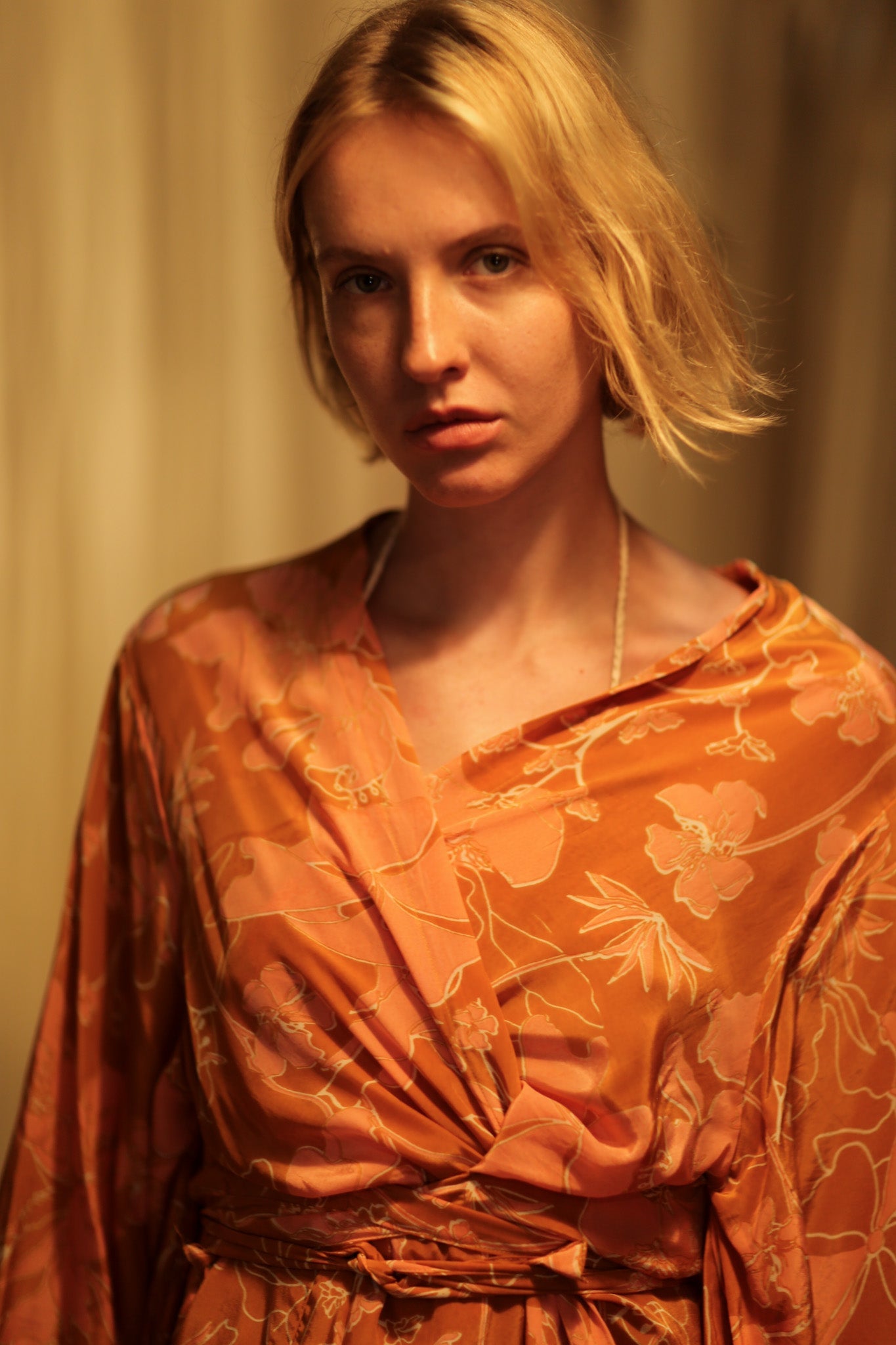 PINA SILK KIMONO ORANGE FLOWER - BANGKOK TAILOR CLOTHING STORE - HANDMADE CLOTHING