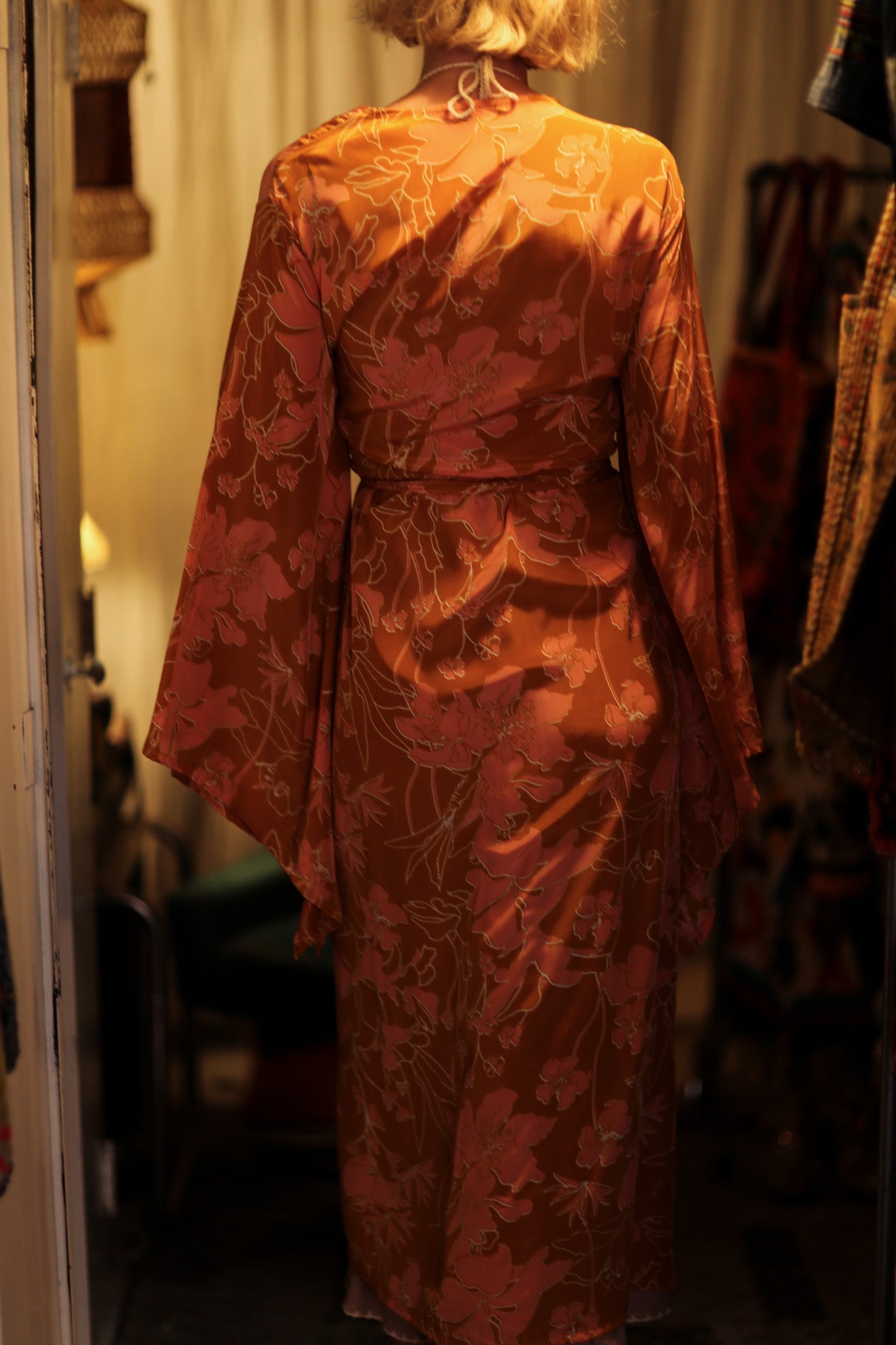 PINA SILK KIMONO ORANGE FLOWER - BANGKOK TAILOR CLOTHING STORE - HANDMADE CLOTHING