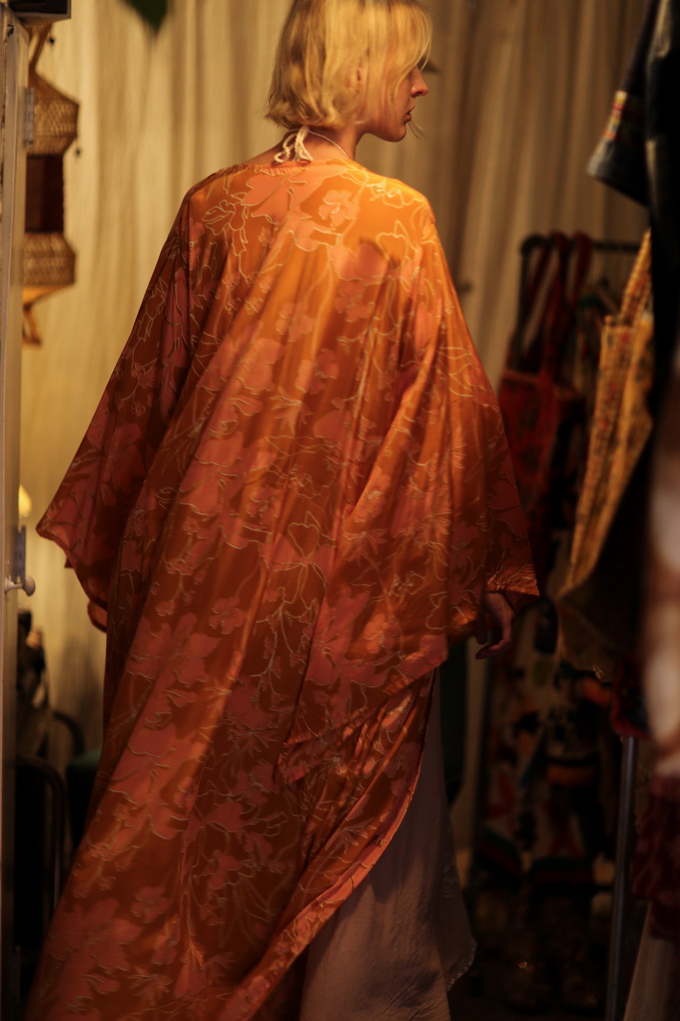 PINA SILK KIMONO ORANGE FLOWER - BANGKOK TAILOR CLOTHING STORE - HANDMADE CLOTHING