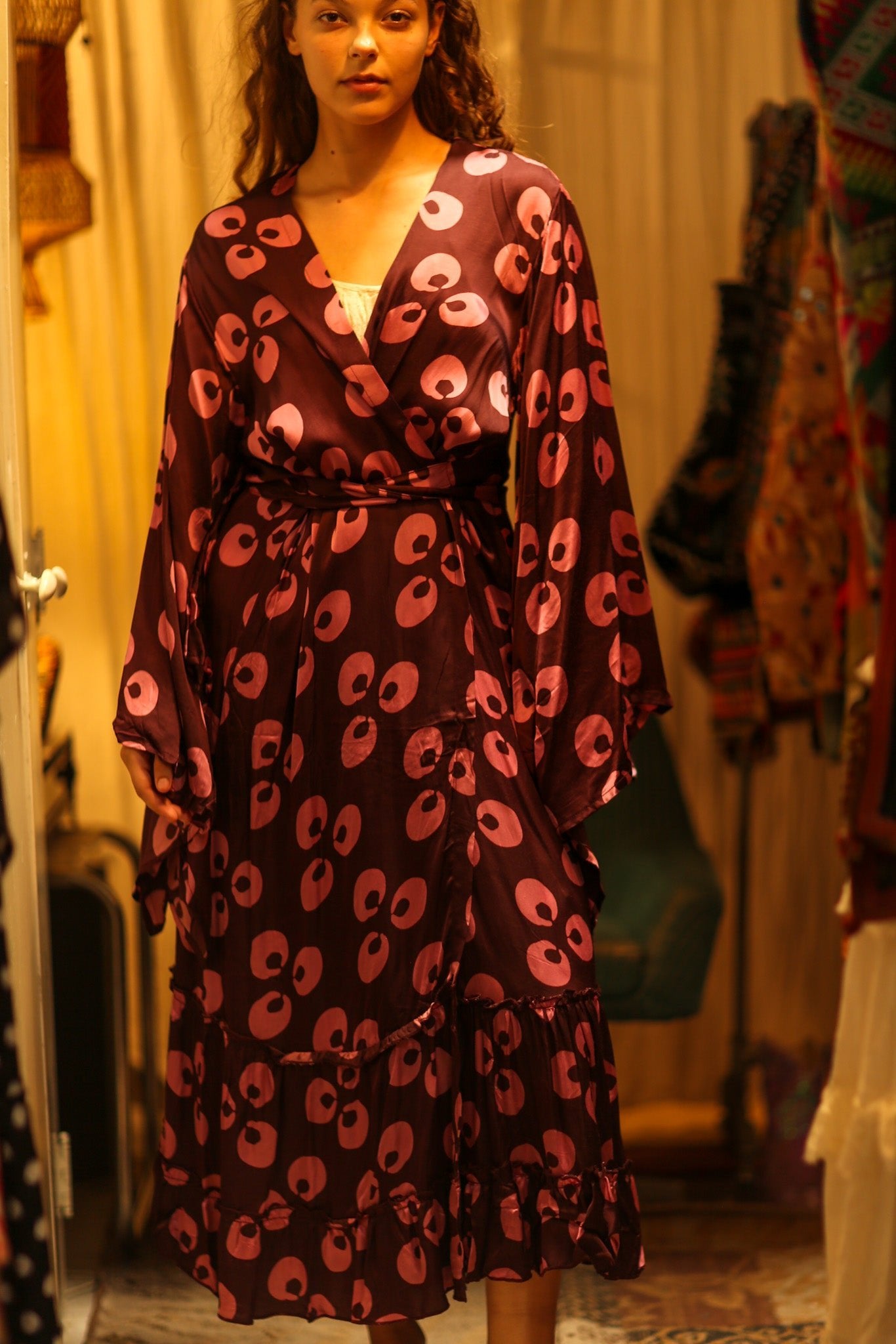 PINA SILK KIMONO PINK MONKEY - BANGKOK TAILOR CLOTHING STORE - HANDMADE CLOTHING