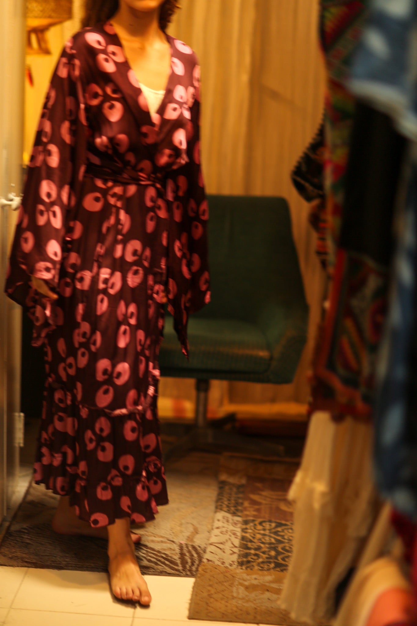 PINA SILK KIMONO PINK MONKEY - BANGKOK TAILOR CLOTHING STORE - HANDMADE CLOTHING