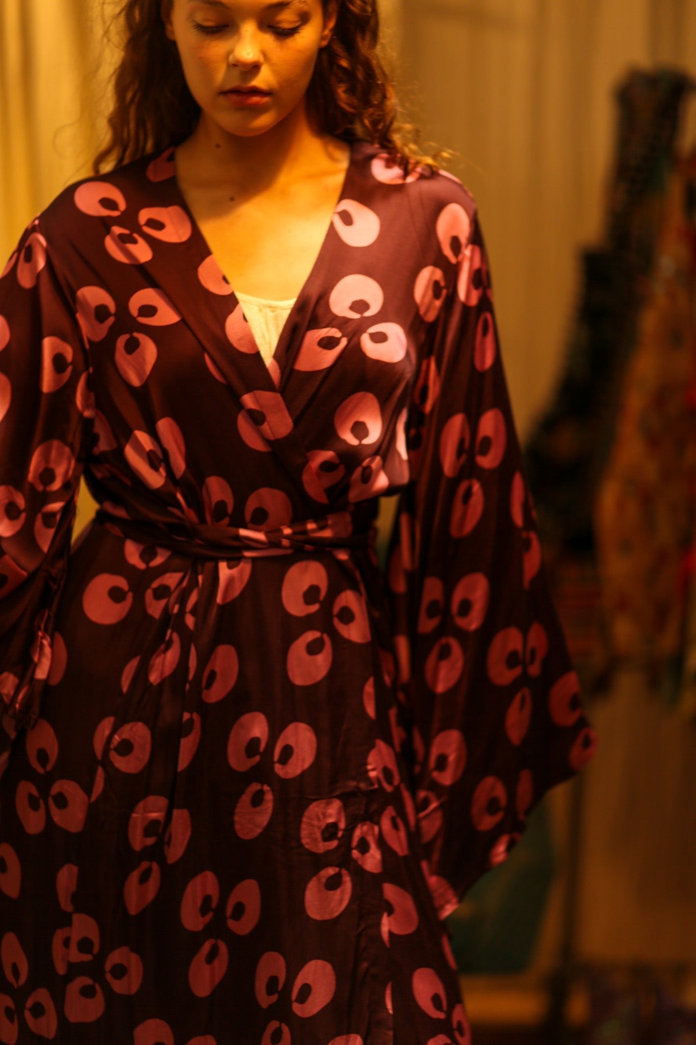 PINA SILK KIMONO PINK MONKEY - BANGKOK TAILOR CLOTHING STORE - HANDMADE CLOTHING