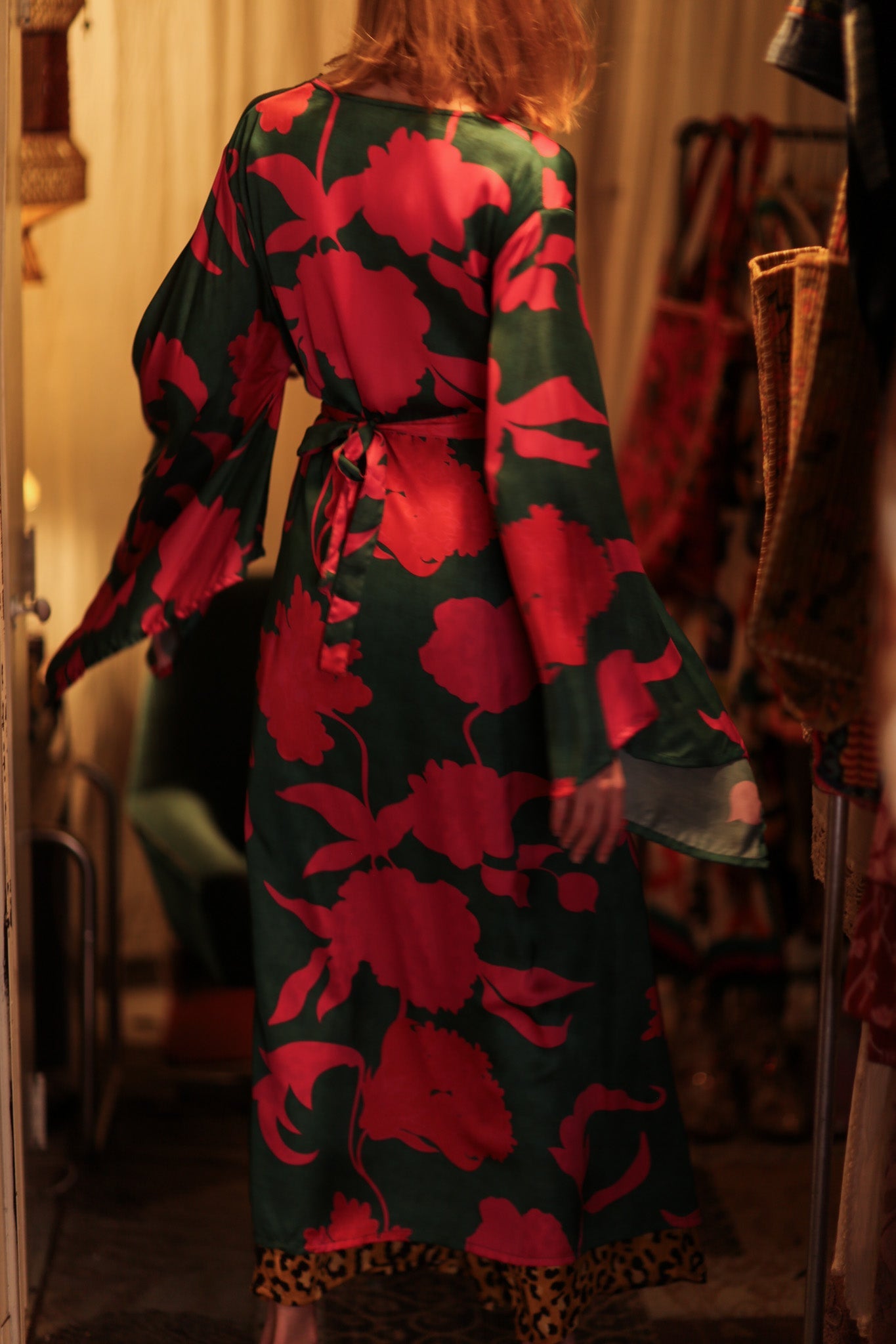 PINA SILK KIMONO PINK VINES - BANGKOK TAILOR CLOTHING STORE - HANDMADE CLOTHING