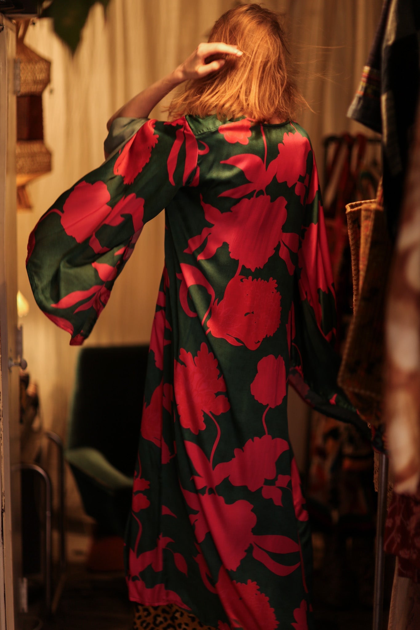 PINA SILK KIMONO PINK VINES - BANGKOK TAILOR CLOTHING STORE - HANDMADE CLOTHING