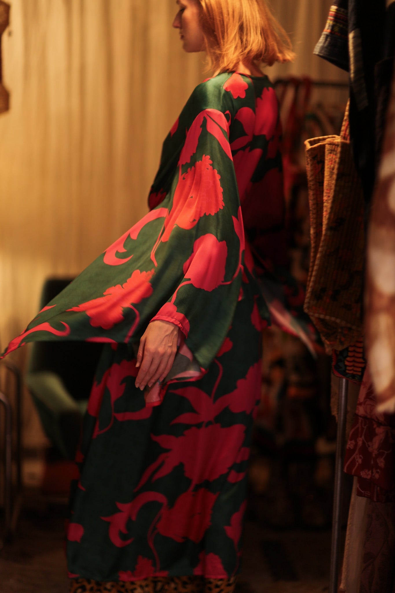 PINA SILK KIMONO PINK VINES - BANGKOK TAILOR CLOTHING STORE - HANDMADE CLOTHING