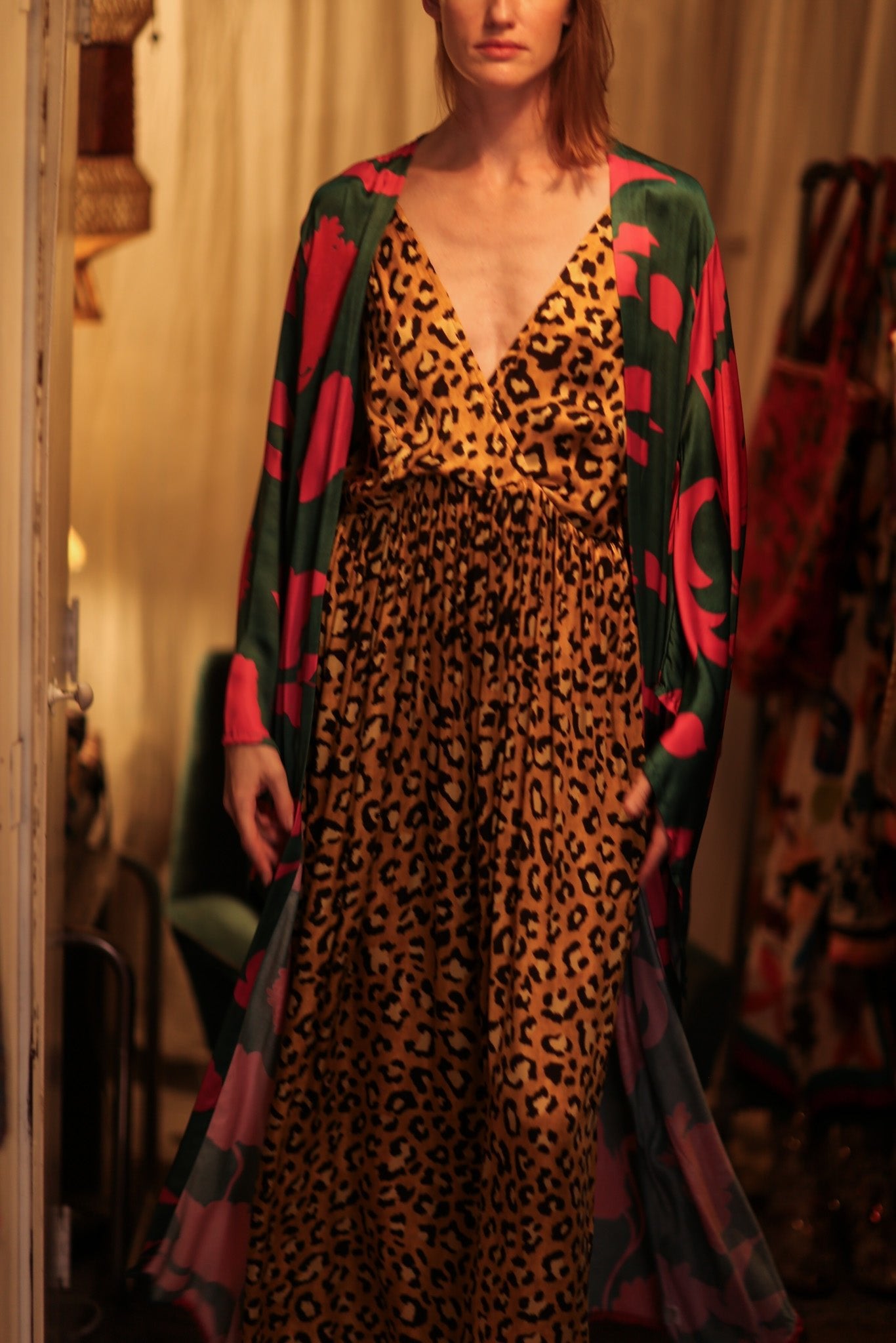 PINA SILK KIMONO PINK VINES - BANGKOK TAILOR CLOTHING STORE - HANDMADE CLOTHING