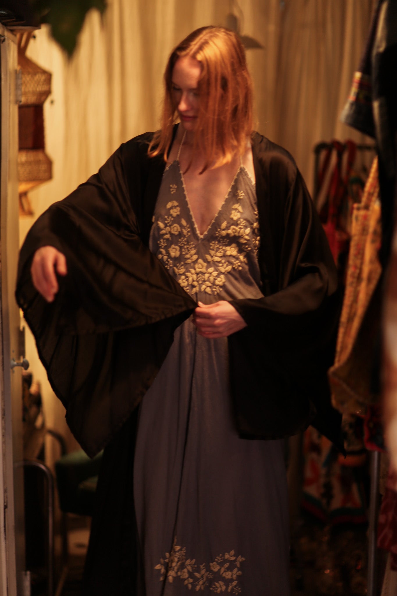 PINA SILK KIMONO PITCH BLACK - BANGKOK TAILOR CLOTHING STORE - HANDMADE CLOTHING