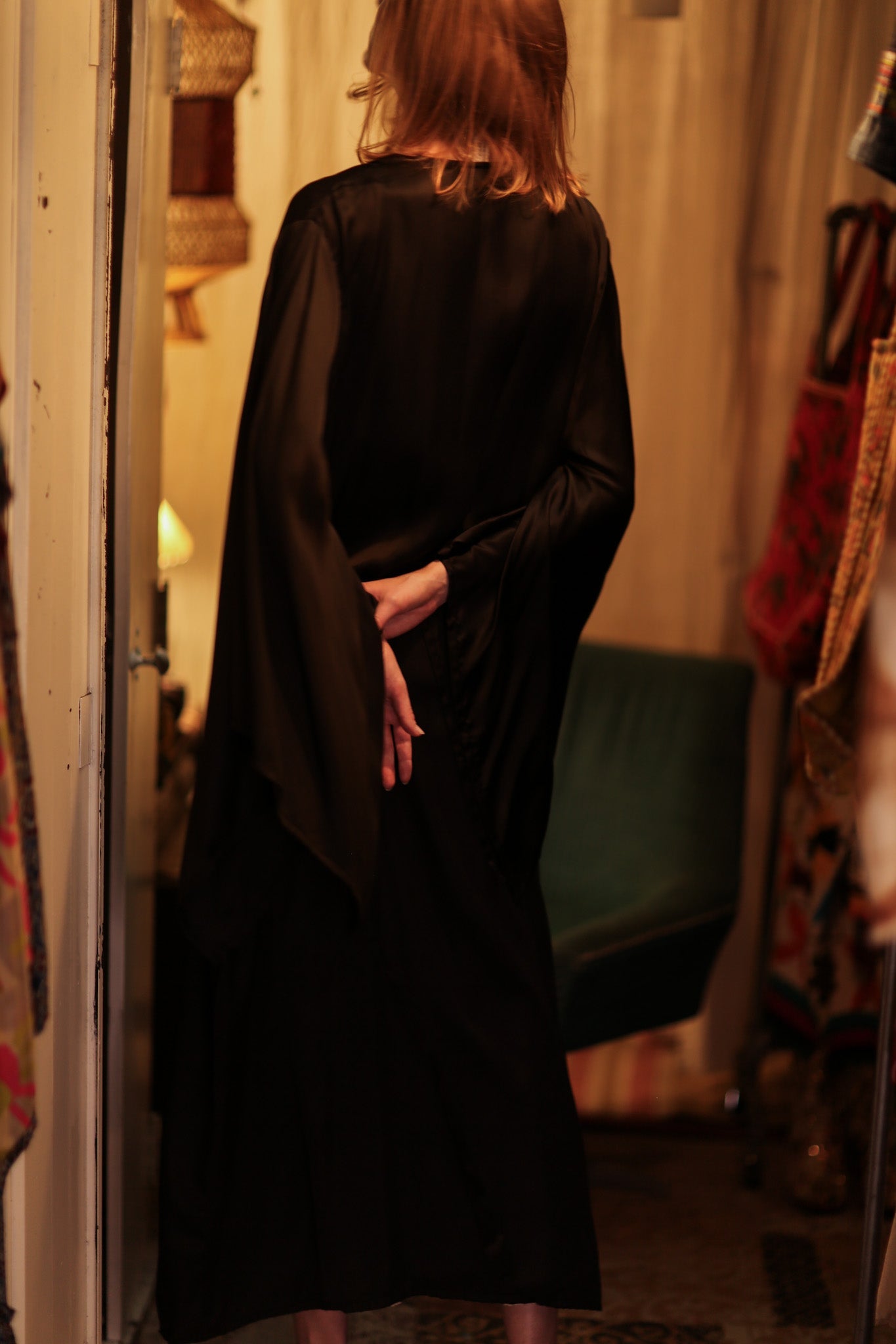 PINA SILK KIMONO PITCH BLACK - BANGKOK TAILOR CLOTHING STORE - HANDMADE CLOTHING