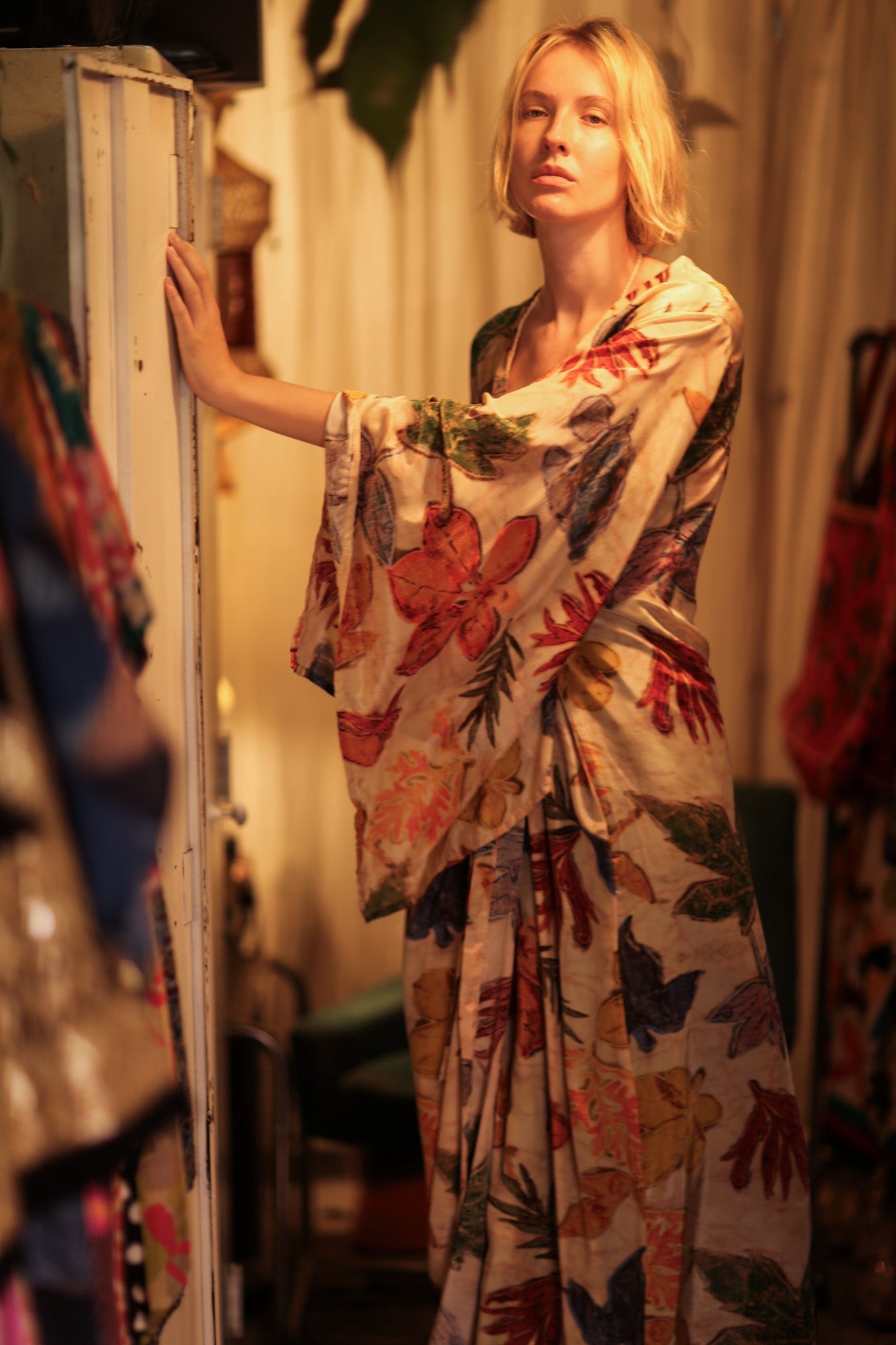 PINA SILK KIMONO PRESSED FLOWERS - BANGKOK TAILOR CLOTHING STORE - HANDMADE CLOTHING